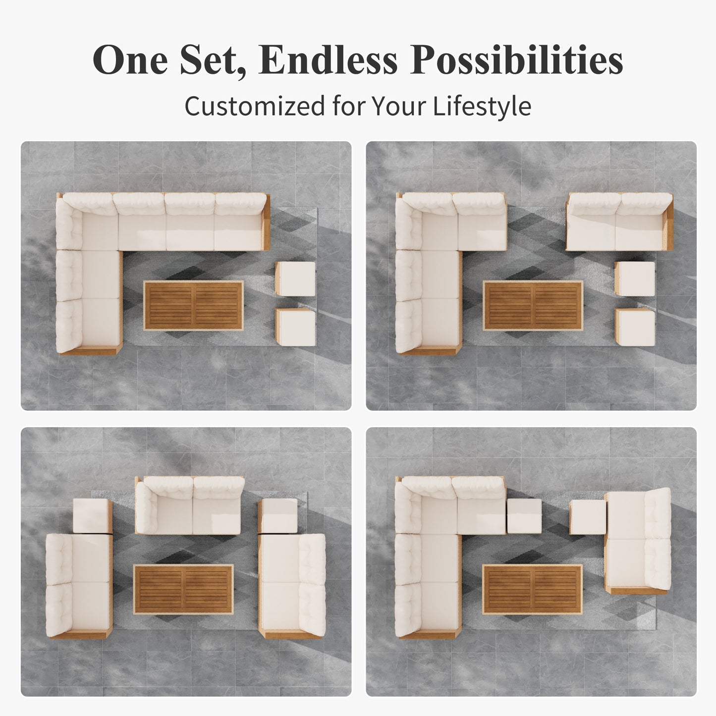 Captiva Designs Outdoor Patio Wicker Conversation Set, Outside L-Shaped Sectional Sofa Couch with 2 Ottomans