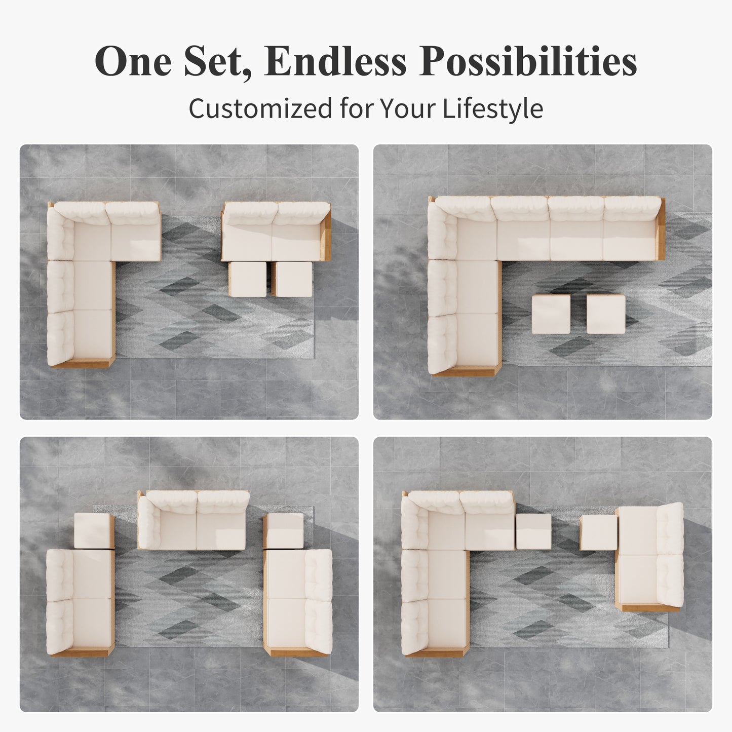 Captiva Designs Outdoor Patio Wicker Conversation Set, Outside L-Shaped Sectional Sofa Couch with 2 Ottomans