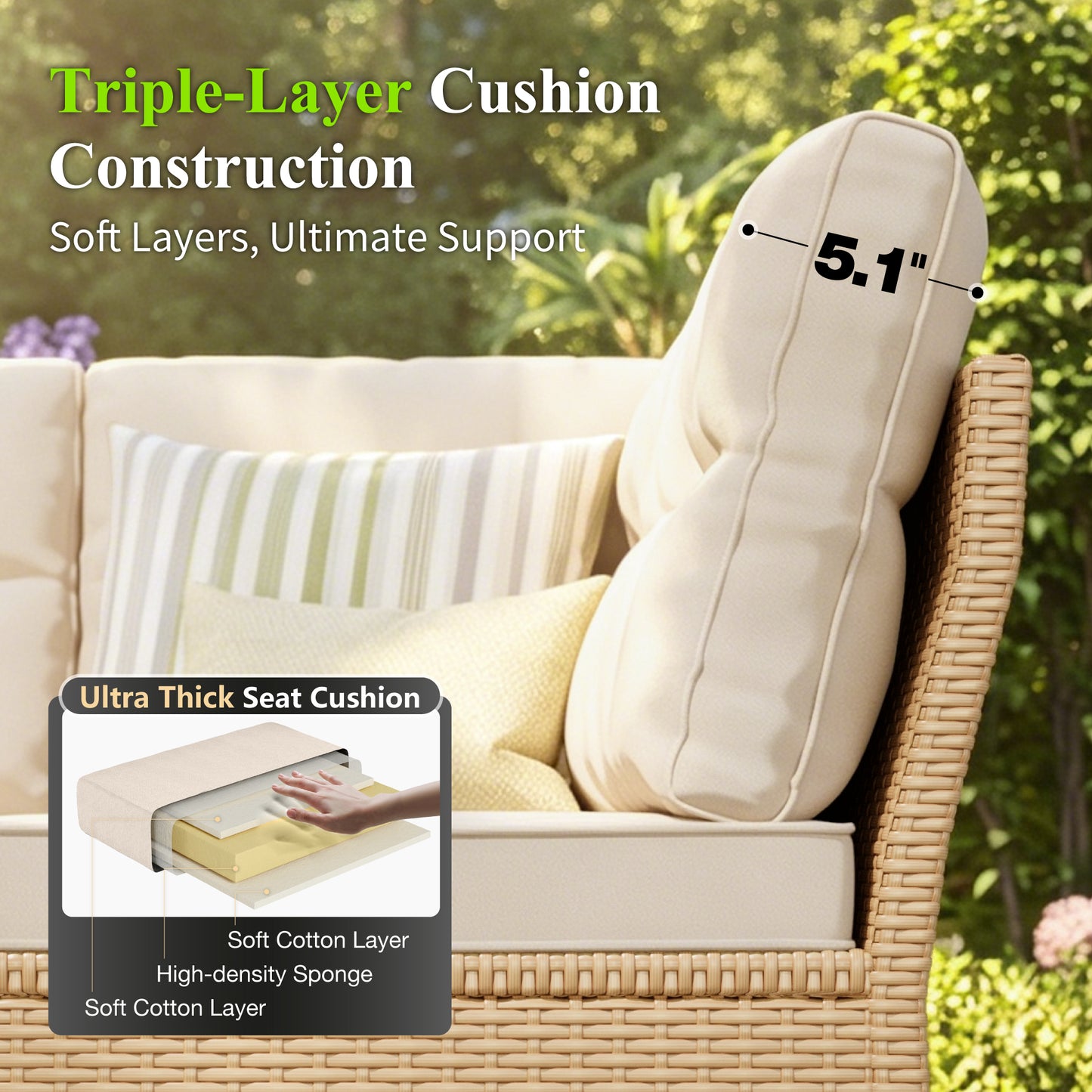 Captiva Designs Outdoor Patio Wicker Conversation Set, Outside L-Shaped Sectional Sofa Couch with 2 Ottomans
