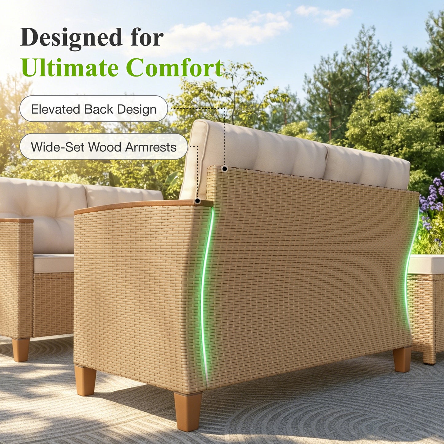 Captiva Designs Outdoor Patio Wicker Conversation Set, Outside L-Shaped Sectional Sofa Couch with 2 Ottomans