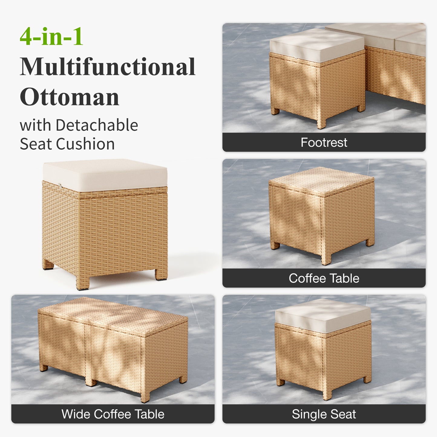 Captiva Designs Outdoor Patio Wicker Conversation Set, Outside L-Shaped Sectional Sofa Couch with 2 Ottomans