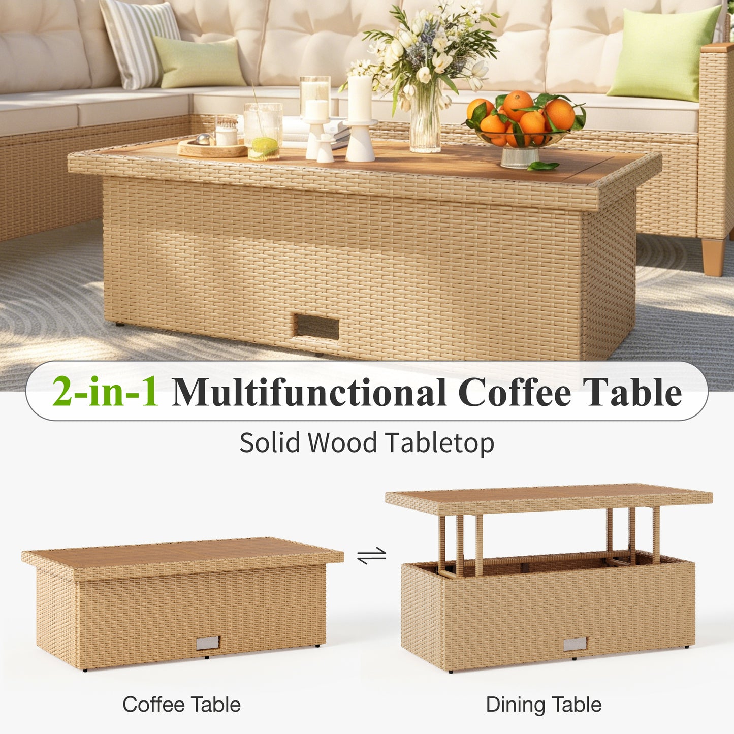 Captiva Designs Outdoor Patio Wicker Conversation Set, Outside L-Shaped Sectional Sofa Couch with 2 Ottomans