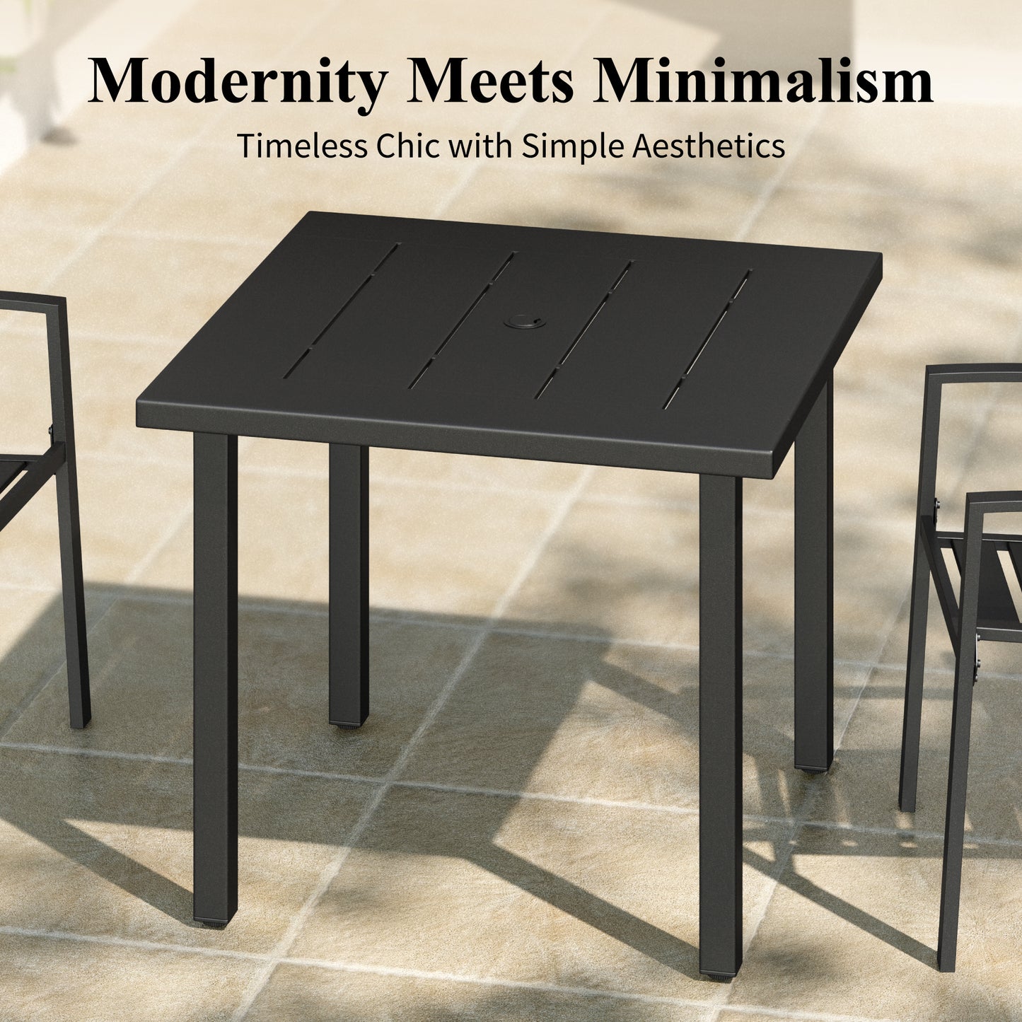 Captiva Designs Patio Square Steel Dining Table with Umbrella Hole