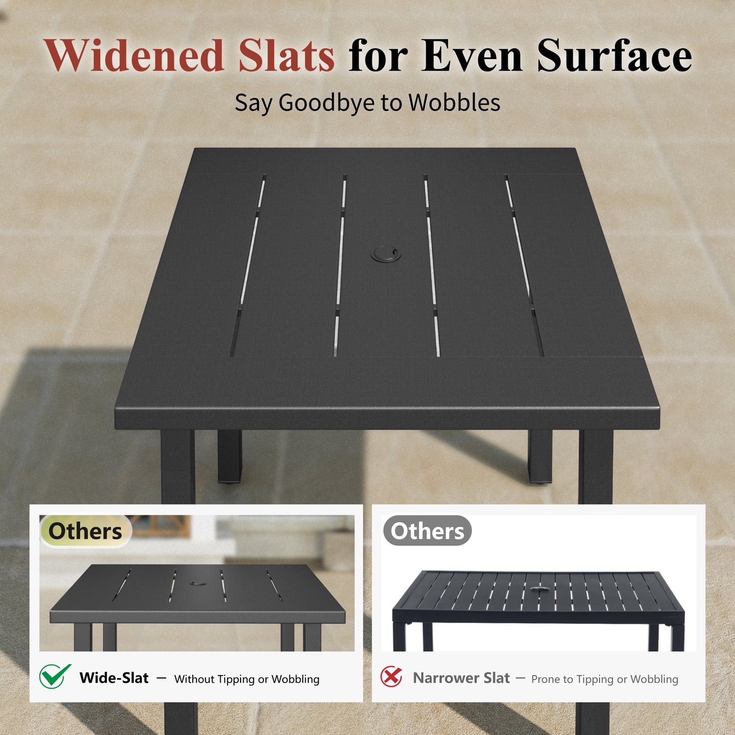 Captiva Designs Patio Square Steel Dining Table with Umbrella Hole