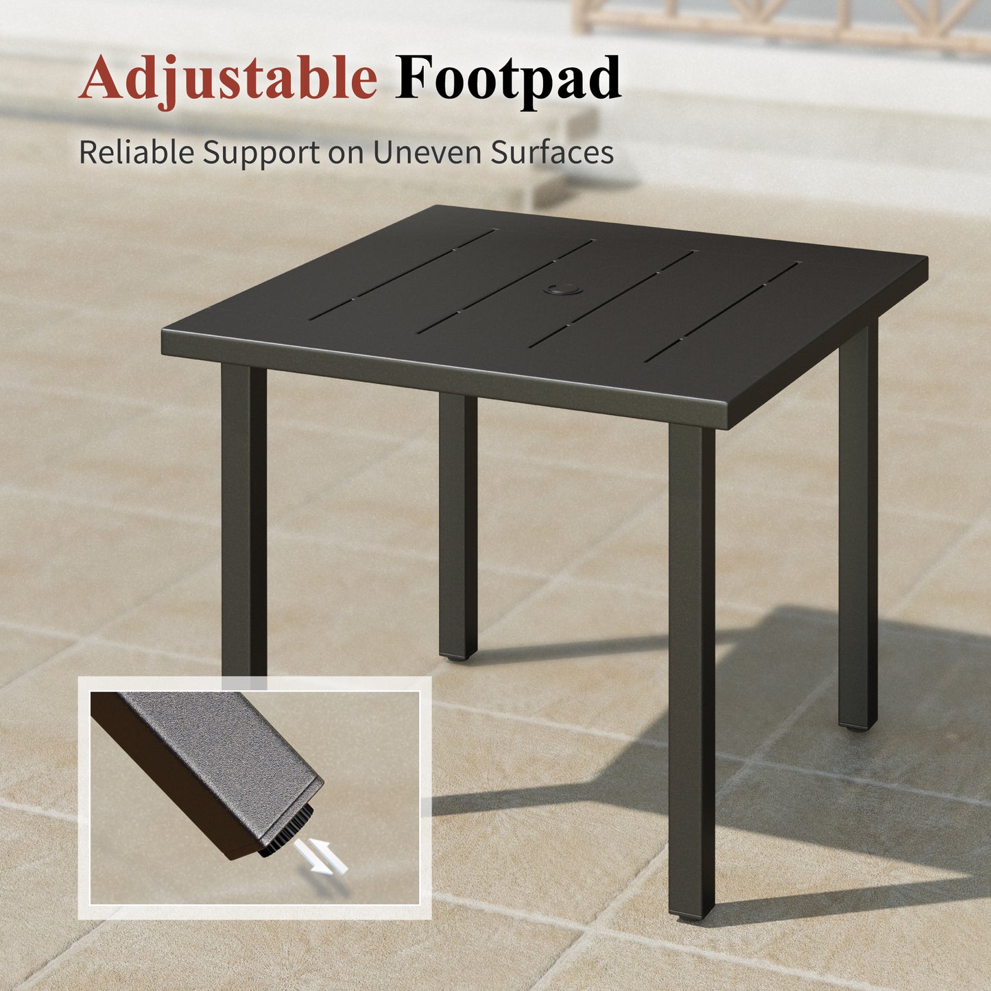 Captiva Designs Patio Square Steel Dining Table with Umbrella Hole