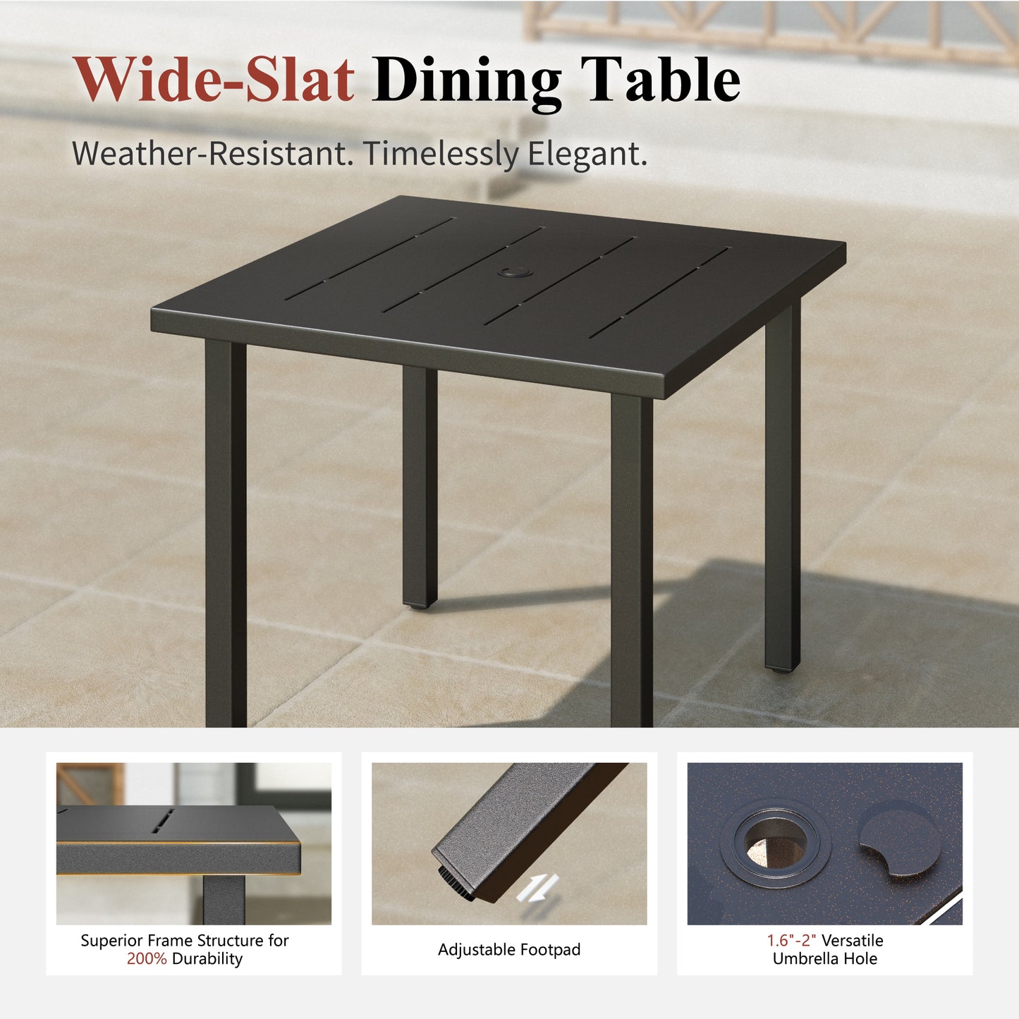 Captiva Designs Patio Square Steel Dining Table with Umbrella Hole