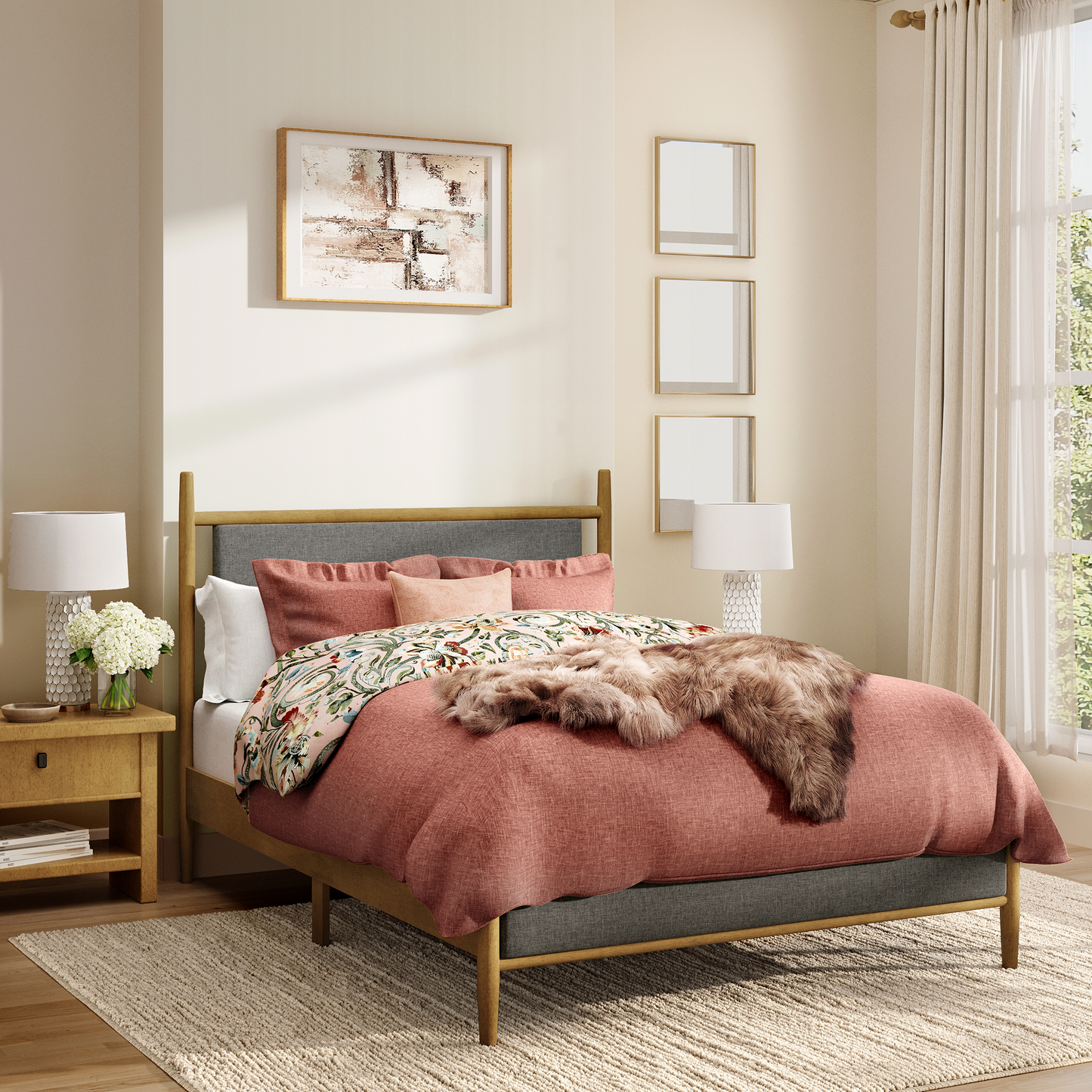 Captiva Designs Wood Platform Bed Frame with Headboard, No Box Spring Needed