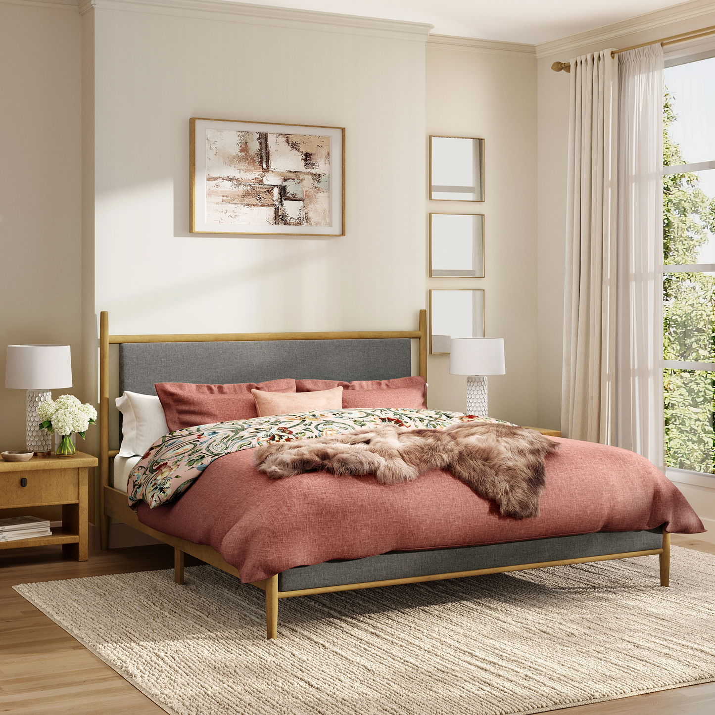 Captiva Designs Wood Platform Bed Frame with Headboard, No Box Spring Needed