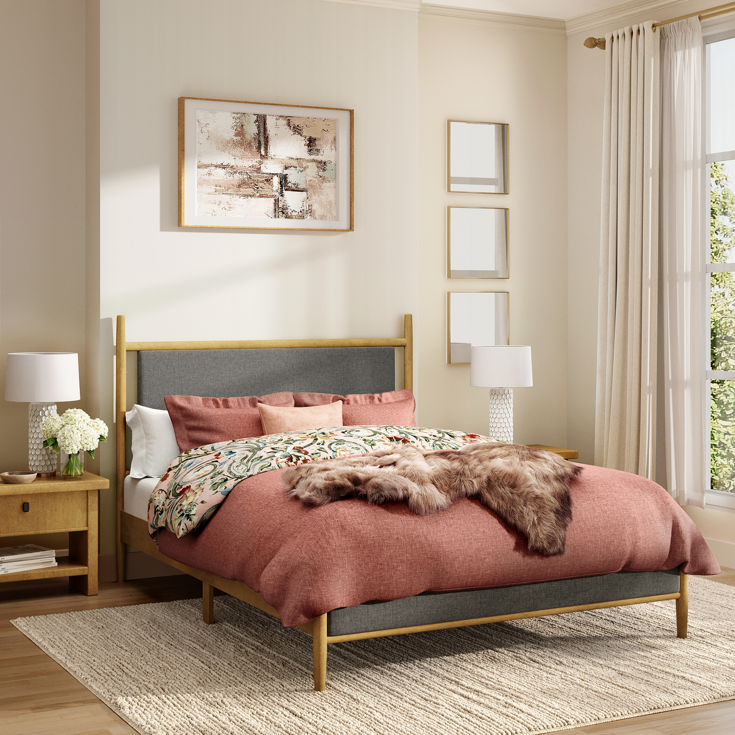 Captiva Designs Wood Platform Bed Frame with Headboard, No Box Spring Needed