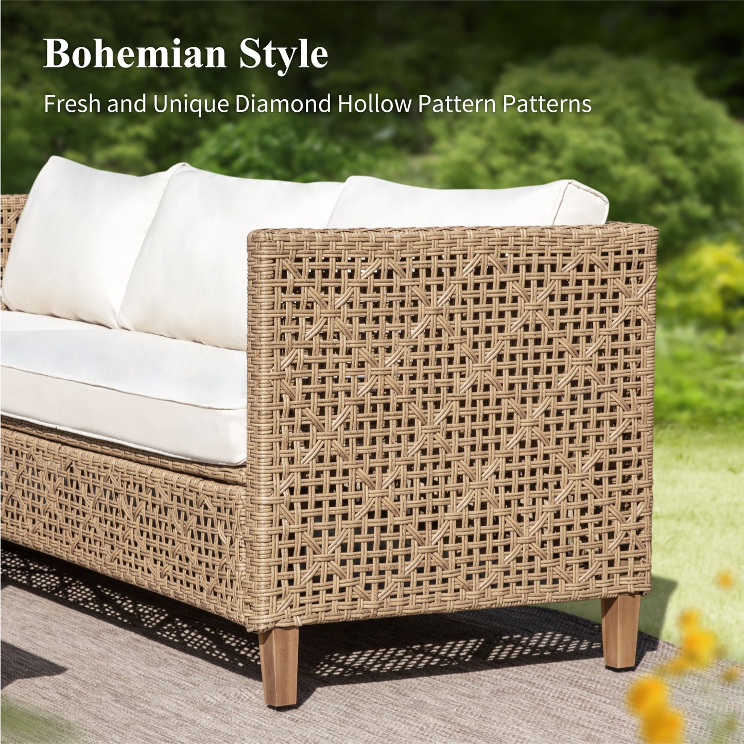 Captiva Designs Wicker Rattan Patio Furniture Sectional Sofas Conversation Set with Ottoman and Cushions