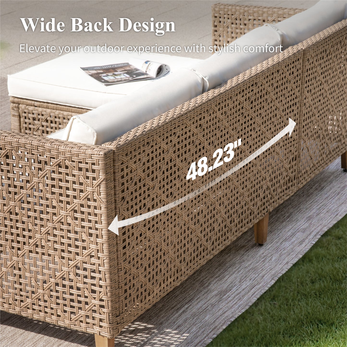 Captiva Designs Wicker Rattan Patio Furniture Sectional Sofas Conversation Set with Ottoman and Cushions
