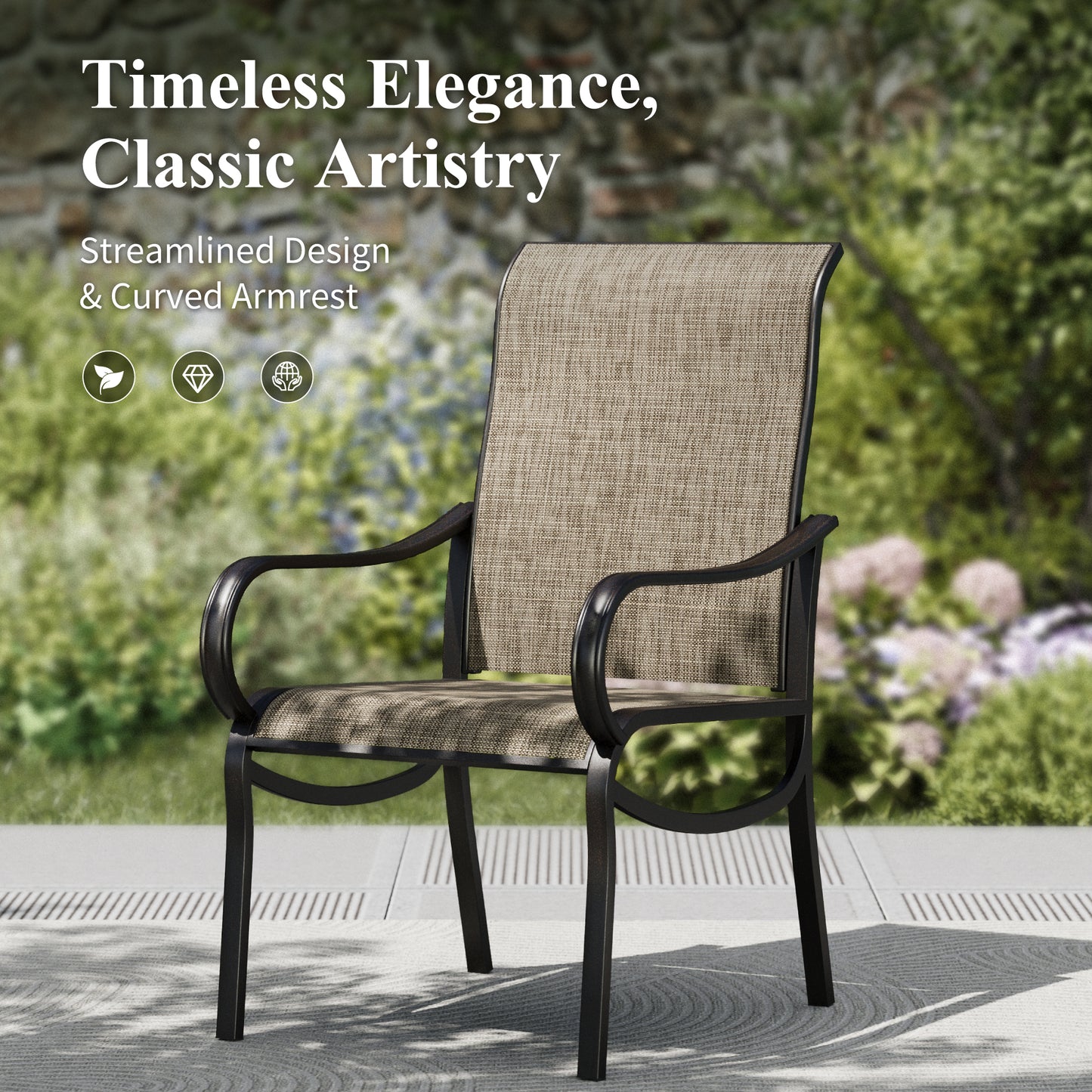 Captiva Designs 6pc Patio Dining Set with Square Steel Frame Table  & Sling Chairs & Market Umbrella