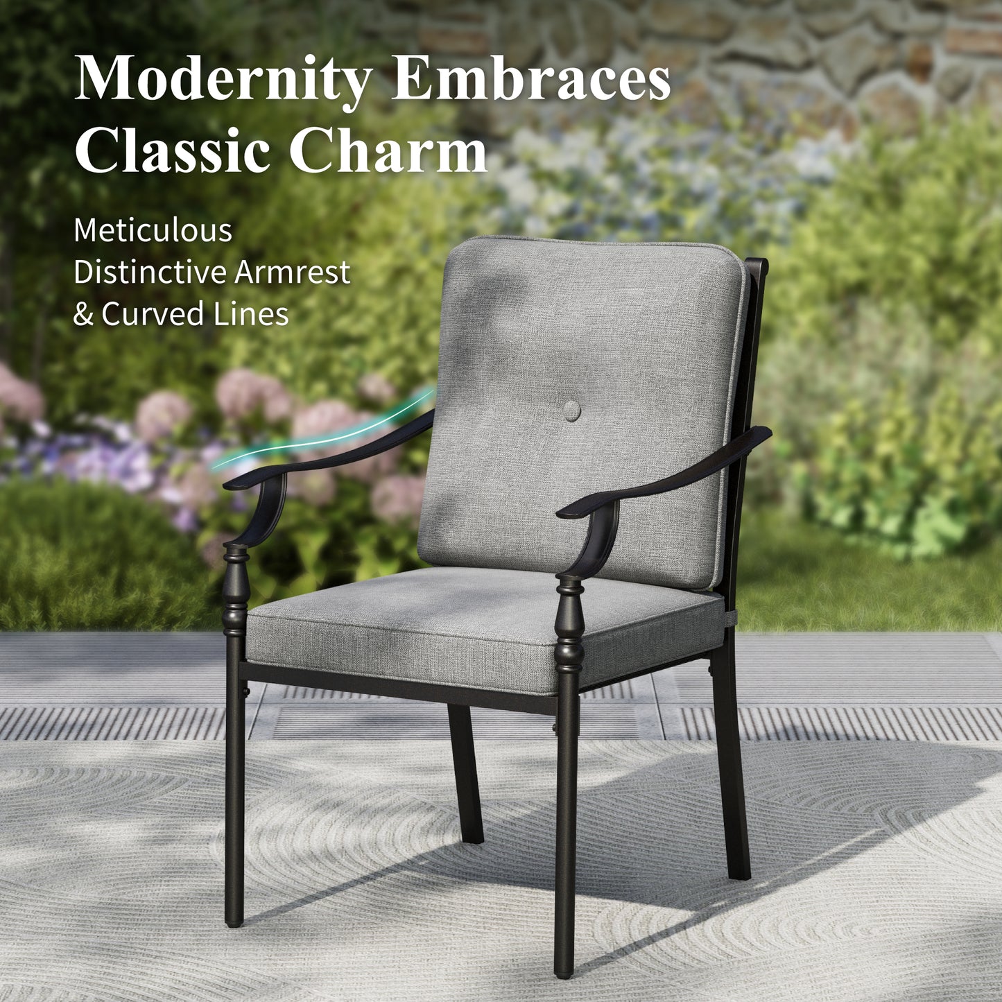 Captiva Designs Patio Dining Set with Slat-top Steel Table & Metal Chairs with Cushions