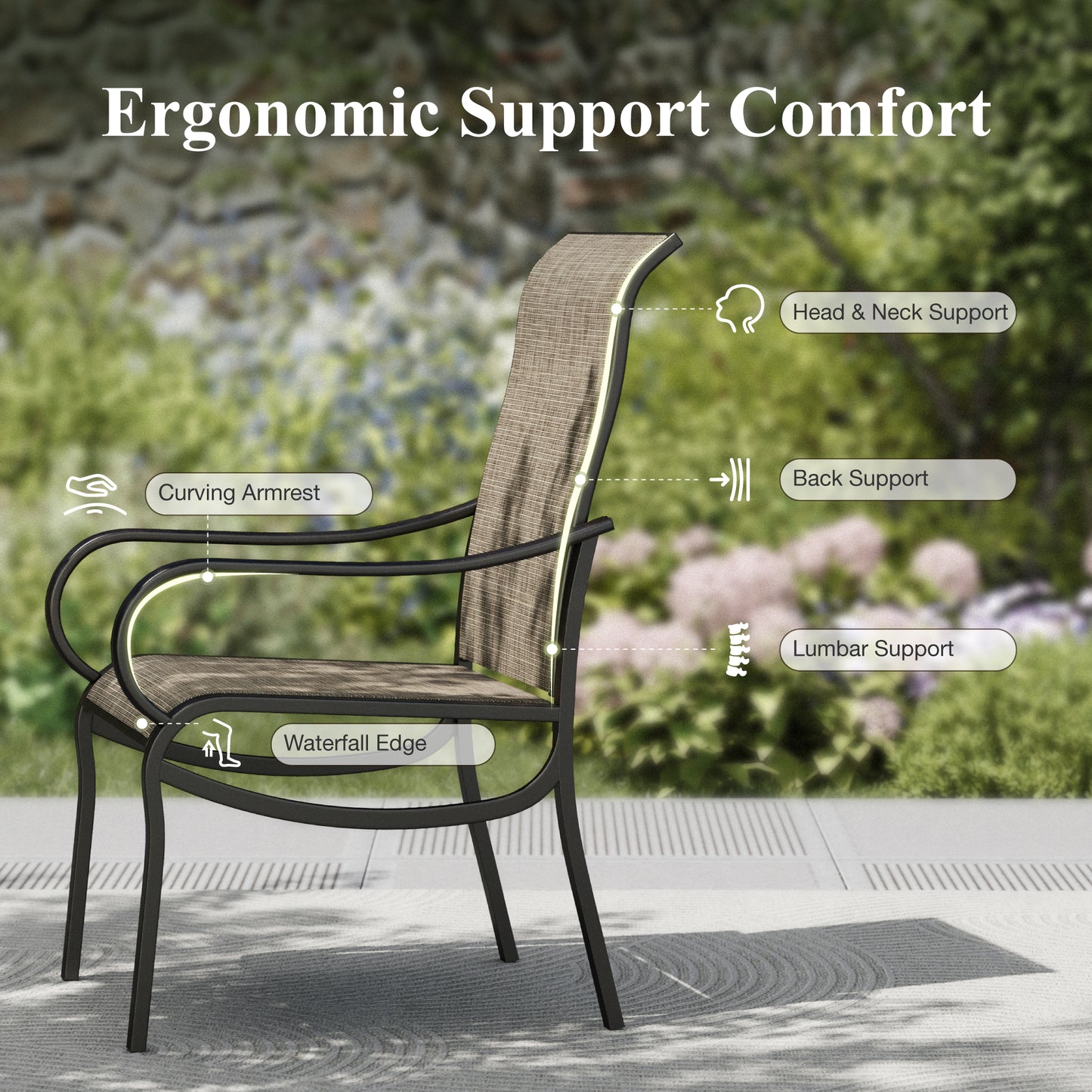 Captiva Designs 6pc Patio Dining Set with Square Steel Frame Table  & Sling Chairs & Market Umbrella