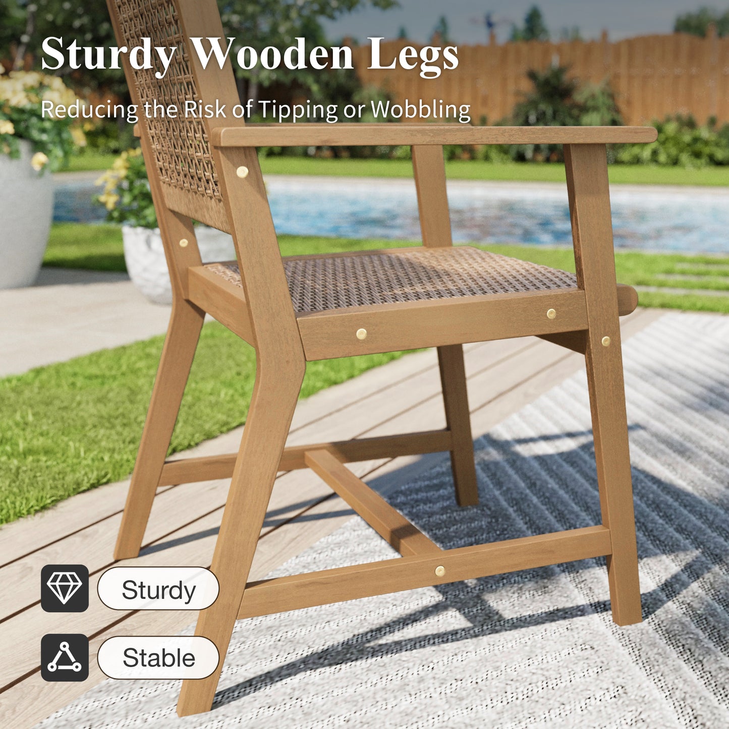 Captiva Designs 9 件套露台户外木质餐桌椅套装，配有 8 把藤椅和 1 张相思木长方形桌子