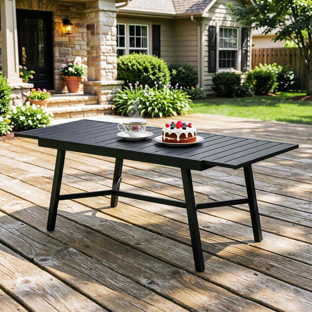 Captiva Designs 1 件宽敞矩形金属桌，带伞孔和板条桌面