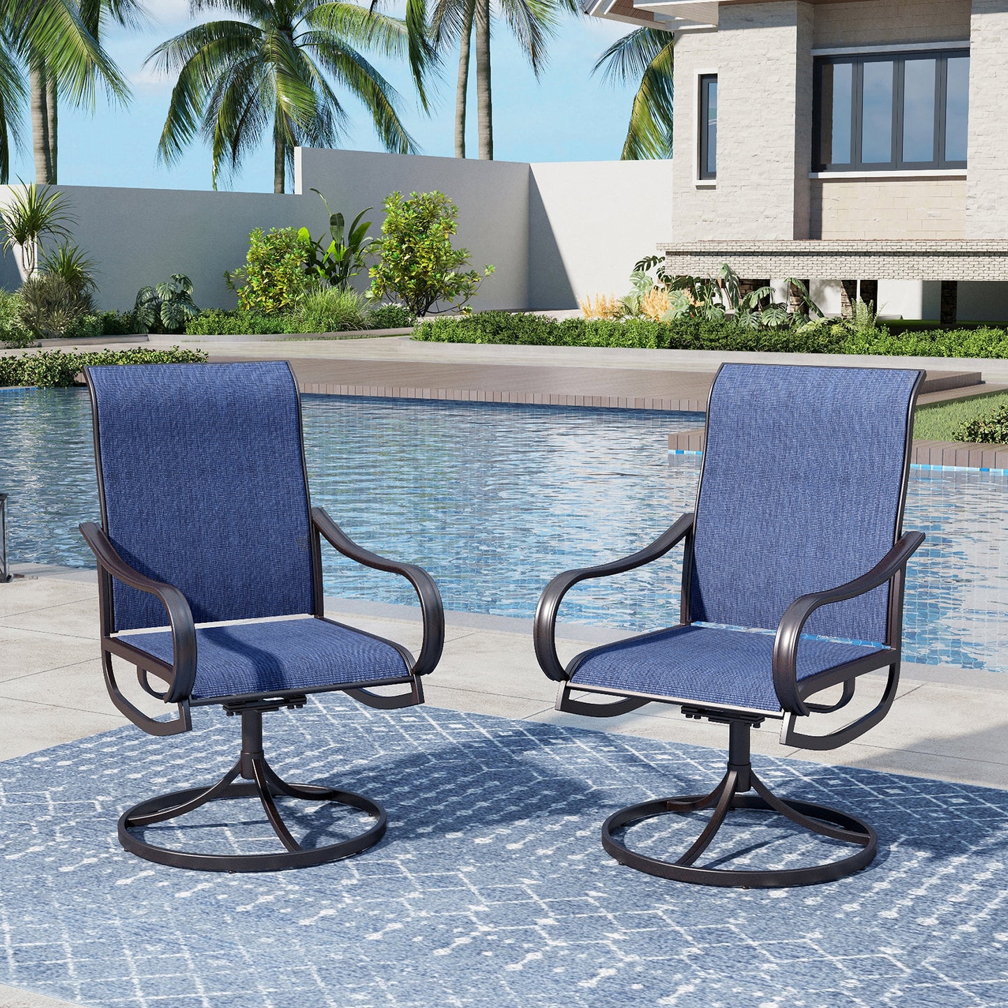 Captiva Designs Outdoor Dining Breathable Quick-dry Sling Steel Chairs with 360 Degree Swivel