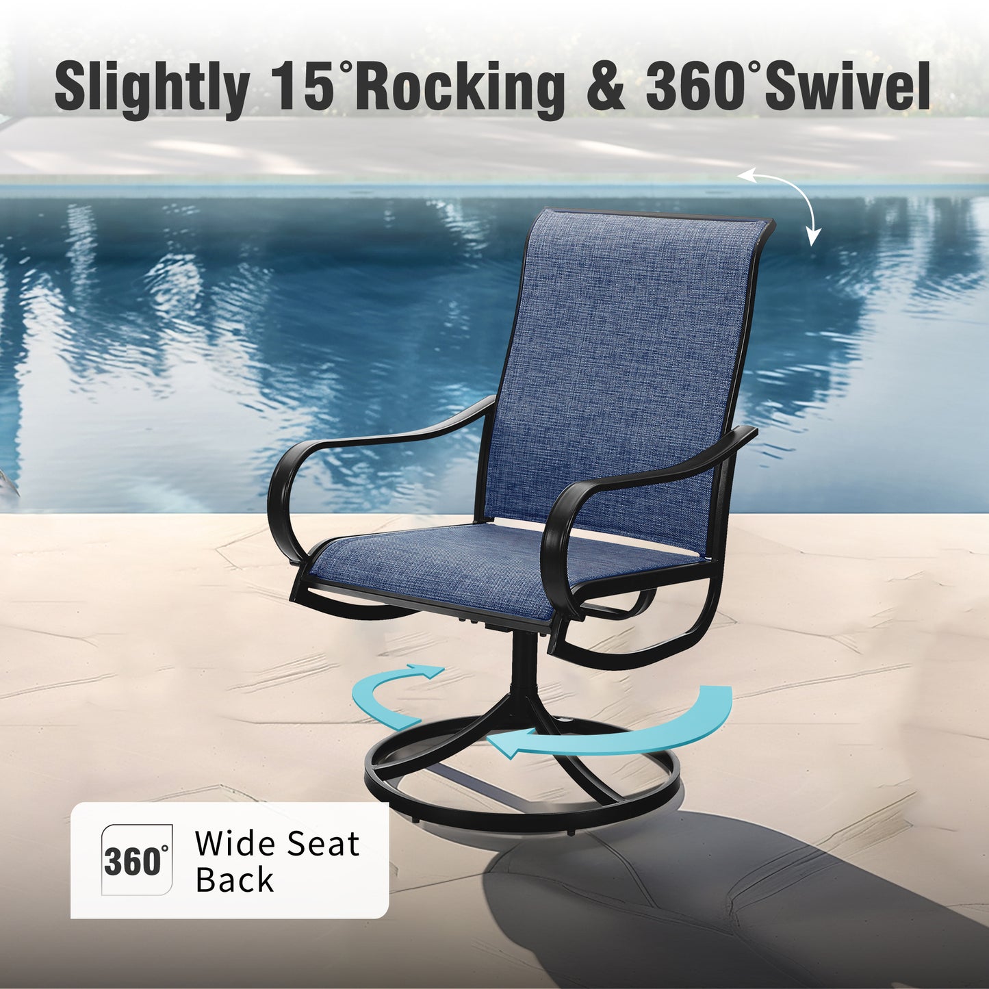 Captiva Designs 7 件套露台餐厅钢制长方形桌子和蓝色 Textilene 360​​ 度旋转椅