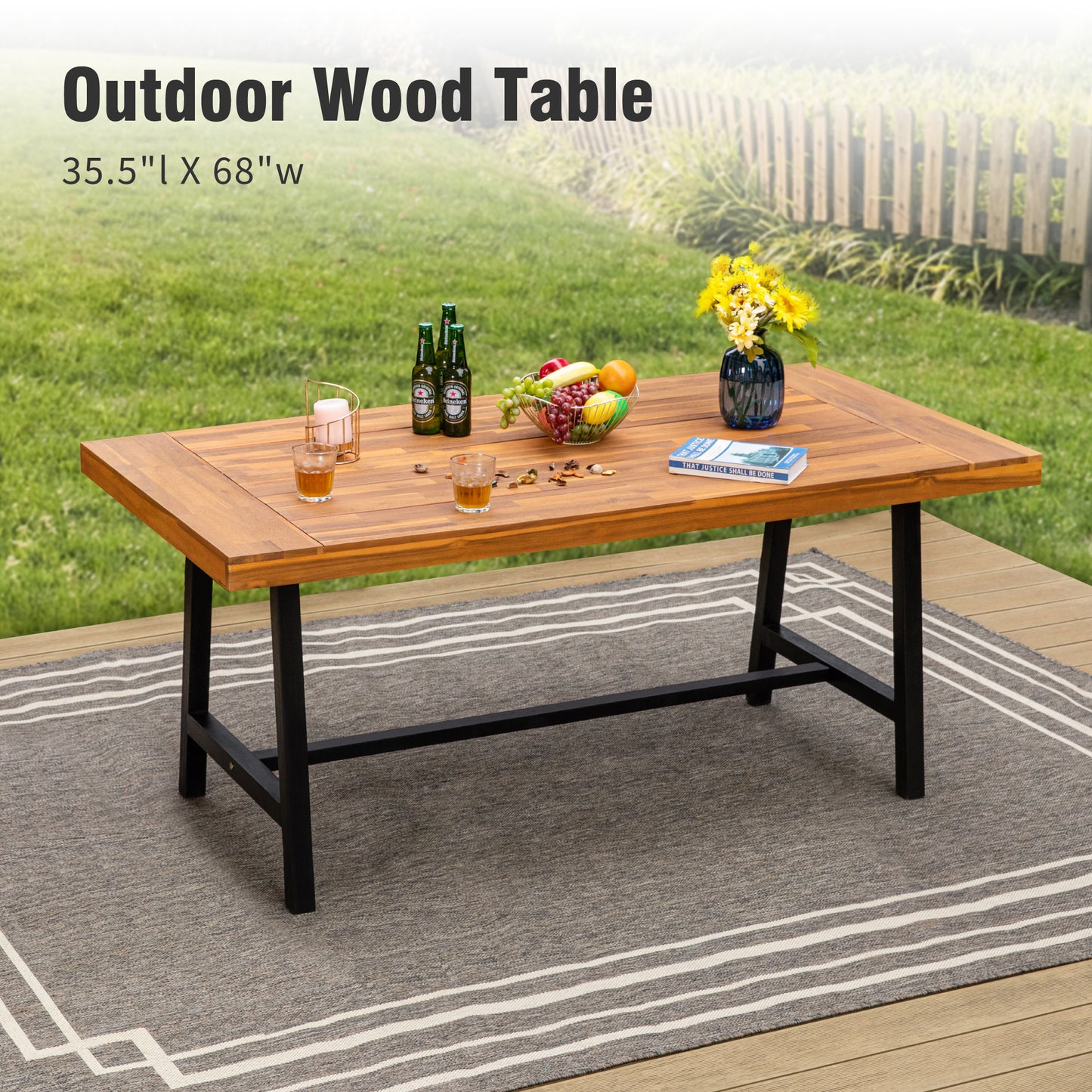 Captiva Designs 1pc Outdoor Patio Acacia Wood Dining Table with Steel Frame