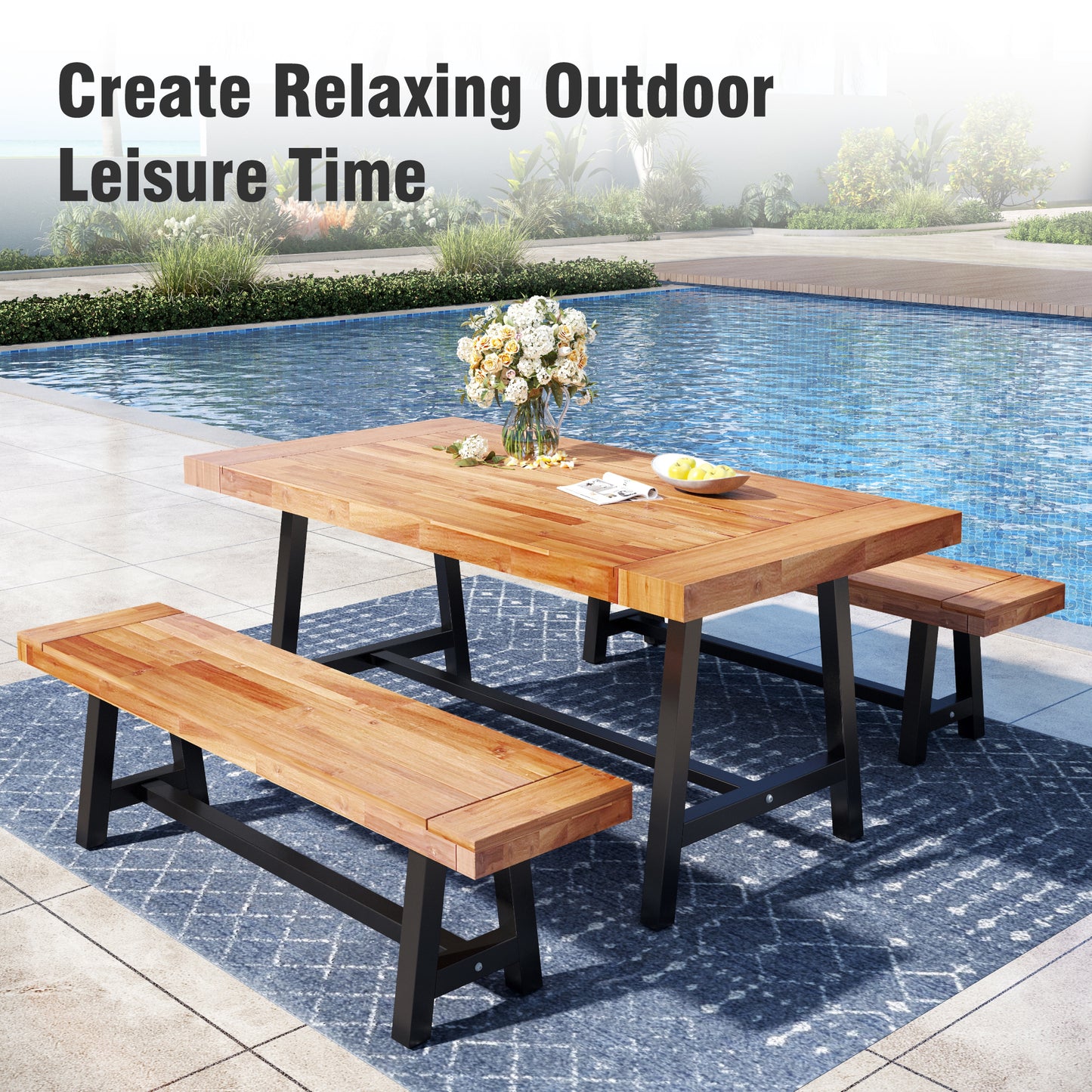 Captiva Designs Outdoor Patio Weatherproof Dining Long Narrow Garden Backless Acacia Wood Bench