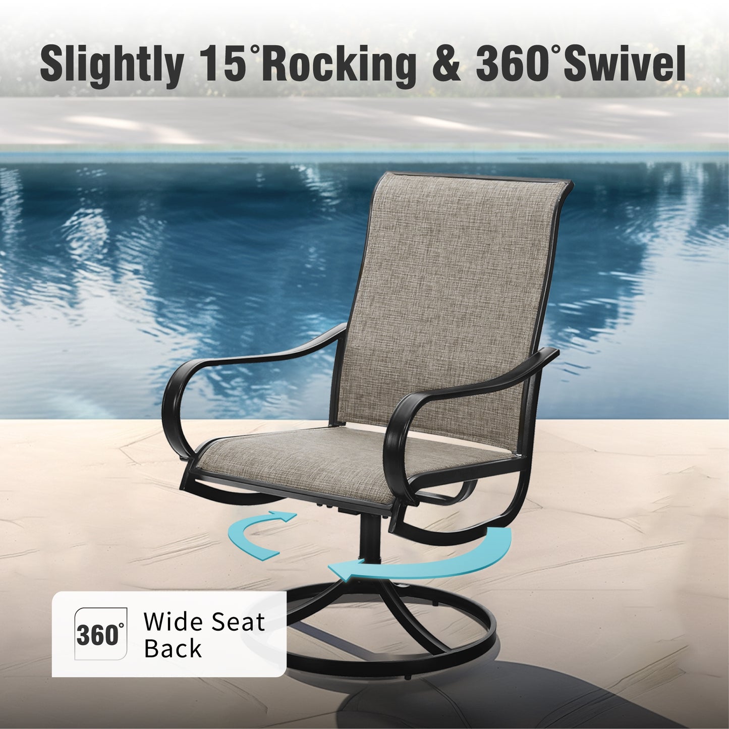 Captiva Designs 5pc Outdoor Wood-look Square Dining Steel Table & Swivel Sling Metal Chairs