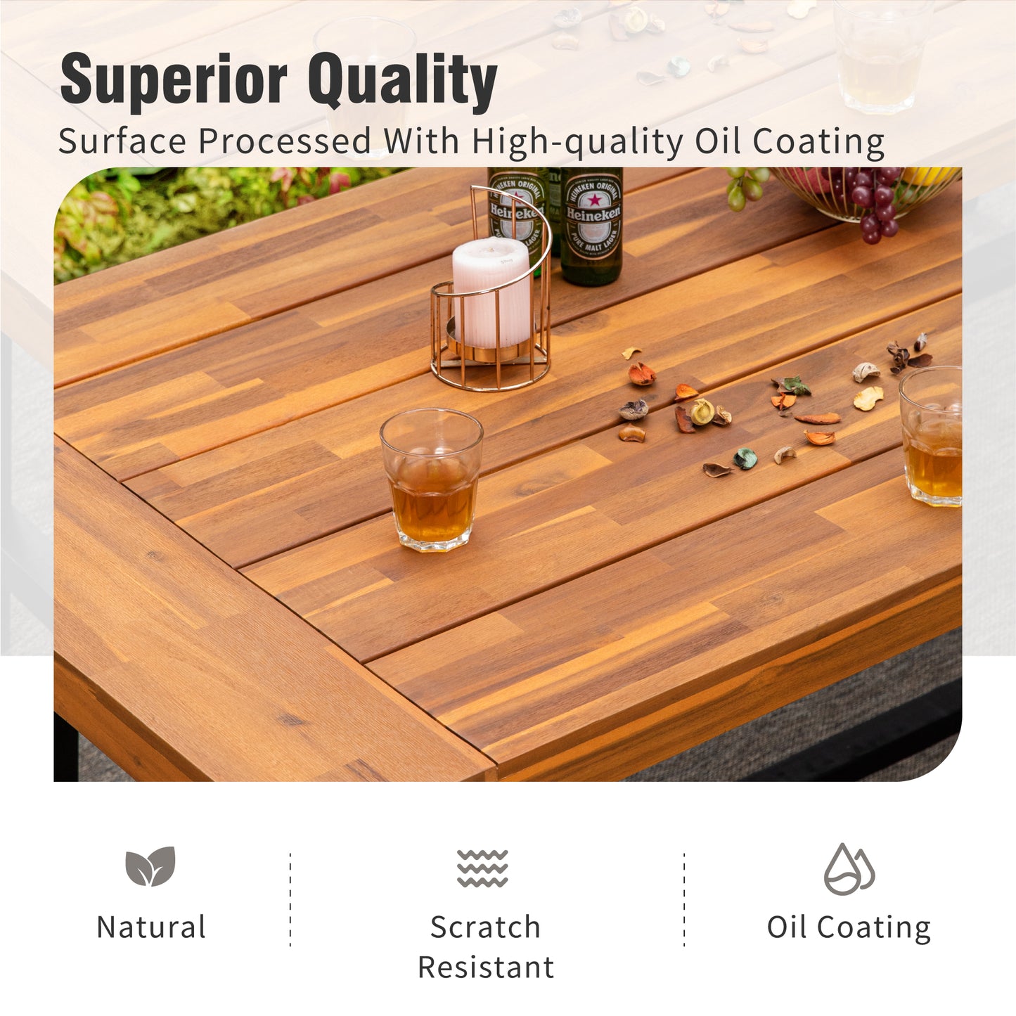 Captiva Designs Outdoor Patio Weatherproof Dining Long Narrow Garden Backless Acacia Wood Bench