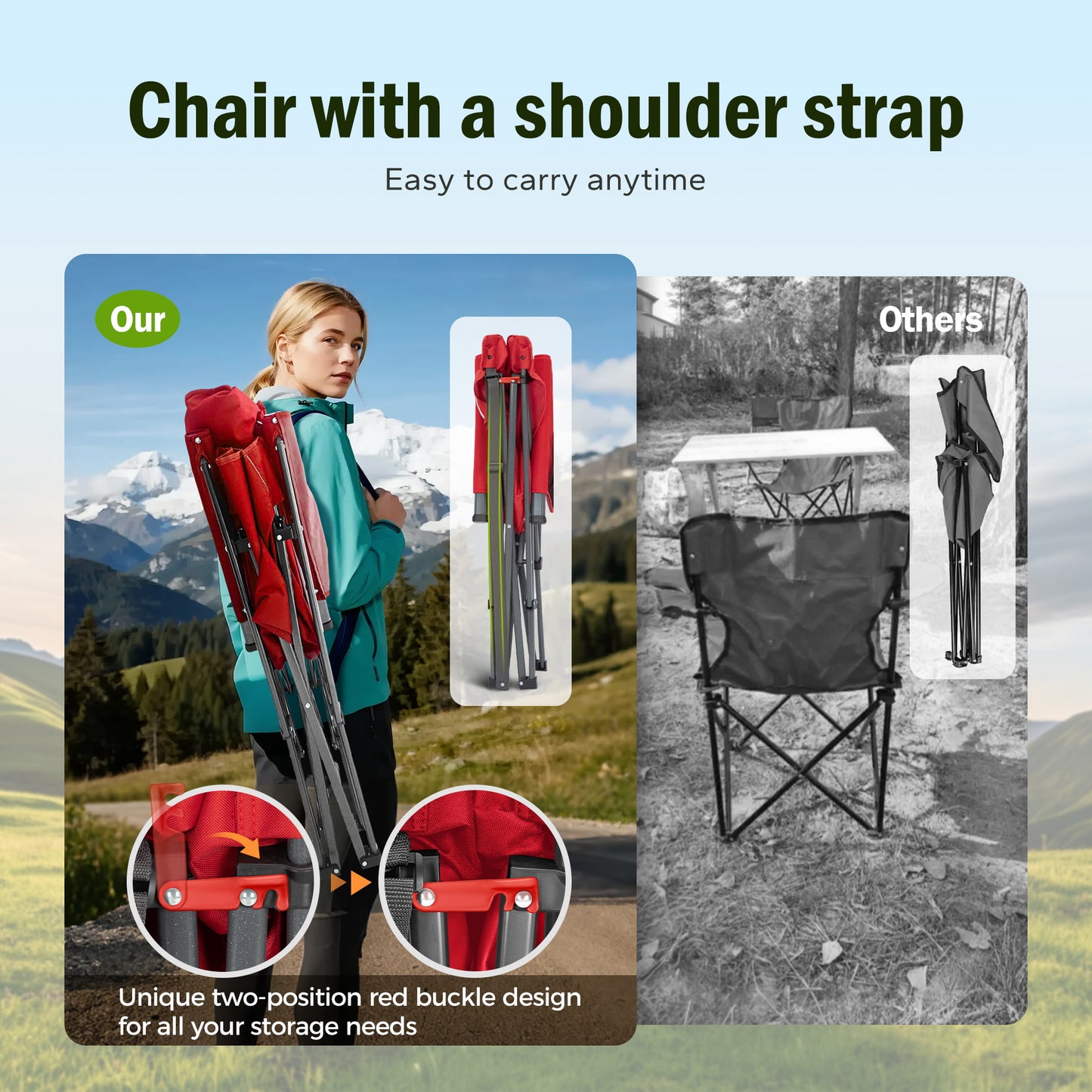 Captiva Designs Heavy Duty XL Camping Chair with Headrest, Cup Holder & Side Pocket, 500 lbs Capacity