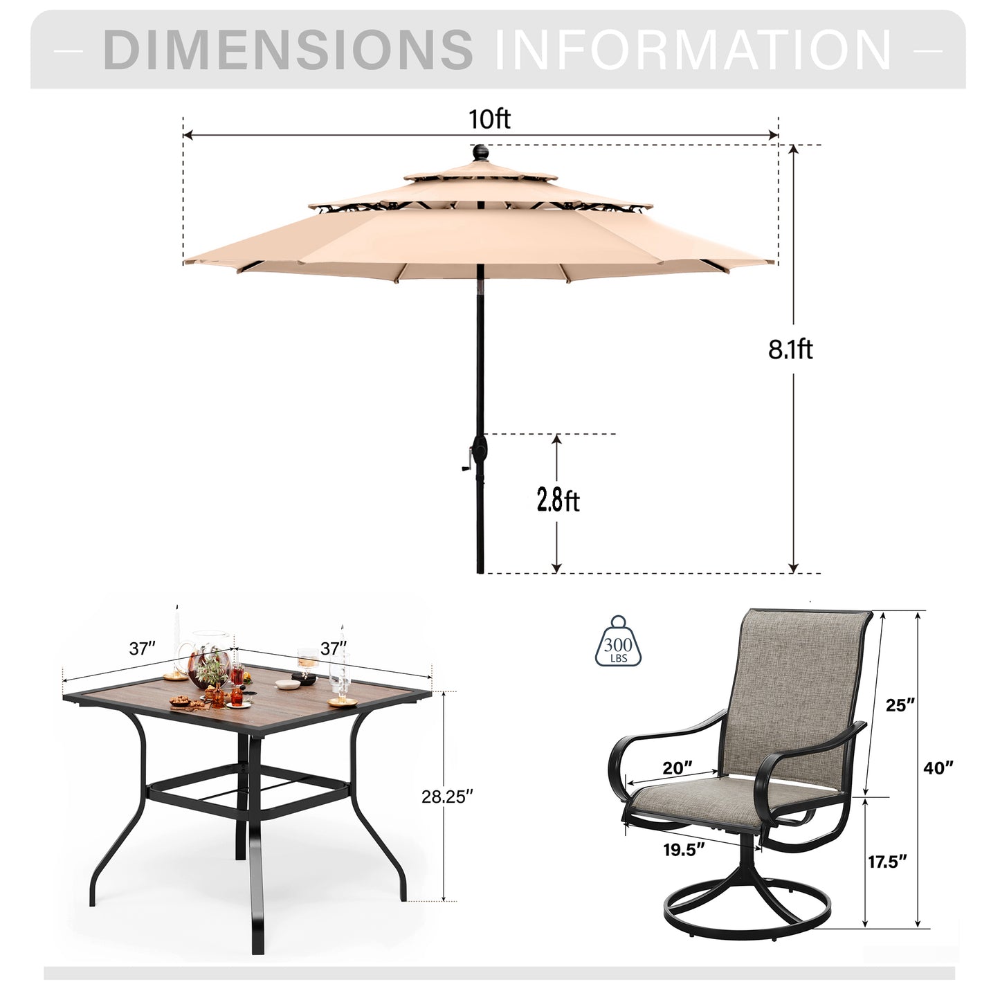 Captiva Designs 1 件户外木质板条顶钢餐桌，带伞孔