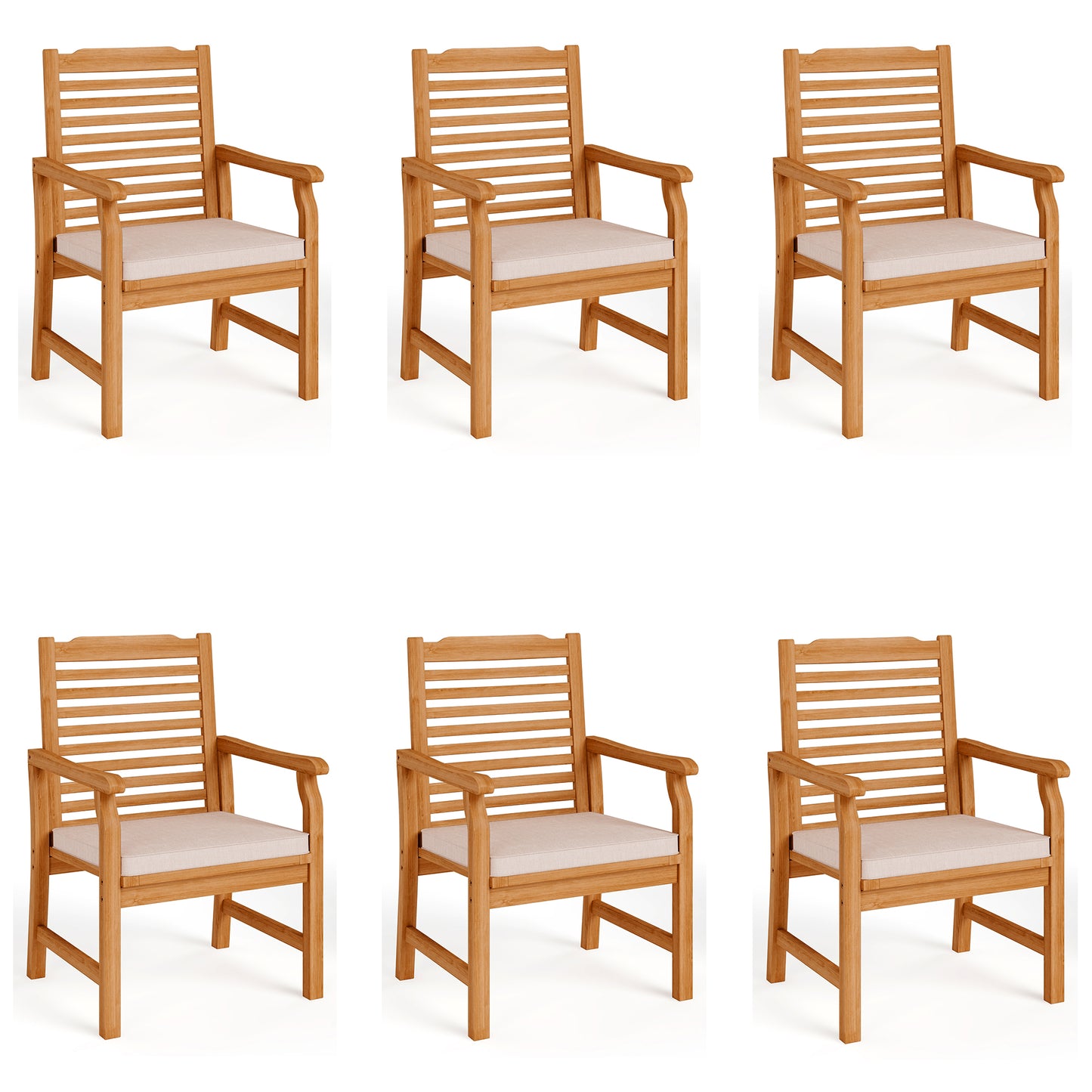 Captiva Designs Outdoor Patio Dining Acacia Wood Patio Fixed Chairs with Armrests