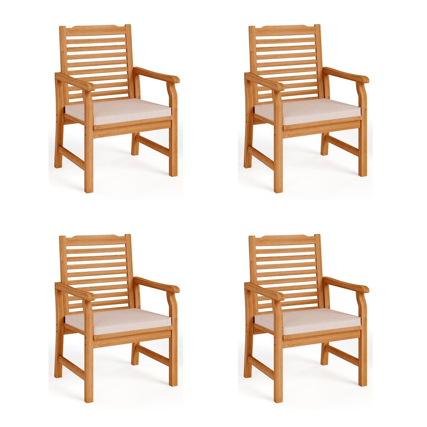 Captiva Designs Outdoor Patio Dining Acacia Wood Patio Fixed Chairs with Armrests