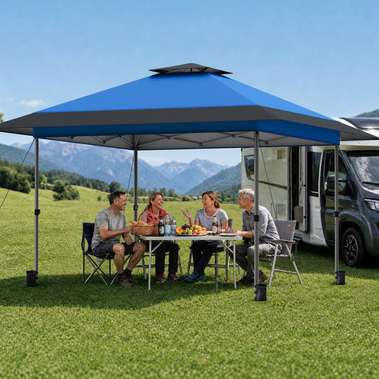 Captiva Designs 13 x 13 Ft Pop-Up Canopy Tent, 1-Person 1-Button Push Instant Setup, 2-Tier Ventilated Canopy with Portable Carrying Bag