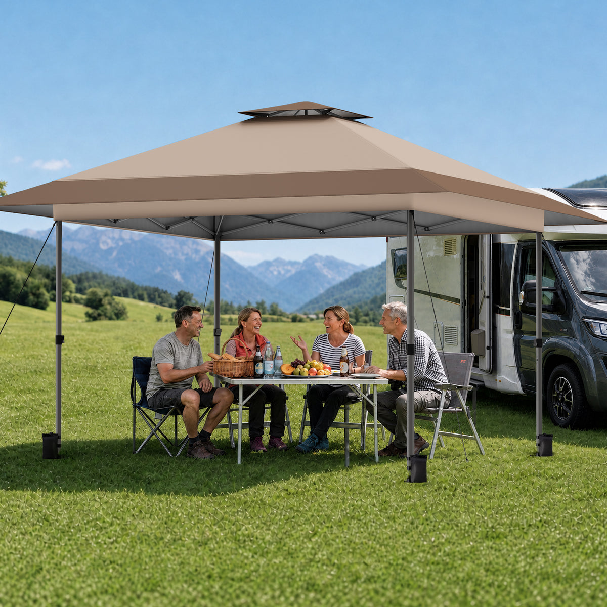 Captiva Designs 13 x 13 Ft Pop-Up Canopy Tent, 1-Person 1-Button Push Instant Setup, 2-Tier Ventilated Canopy with Portable Carrying Bag
