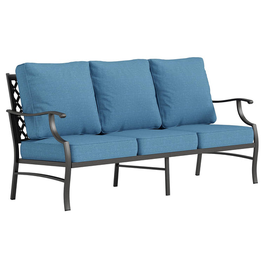 SUNSHINE VALLEY Metal Patio Furniture Sofa with 5.75" Extra Thick Waterproof Cushion, 3-Seater Deep Seating & High-Back Outdoor Couch All Weather Outdoor Seating for Backyard Deck Porch, Navy