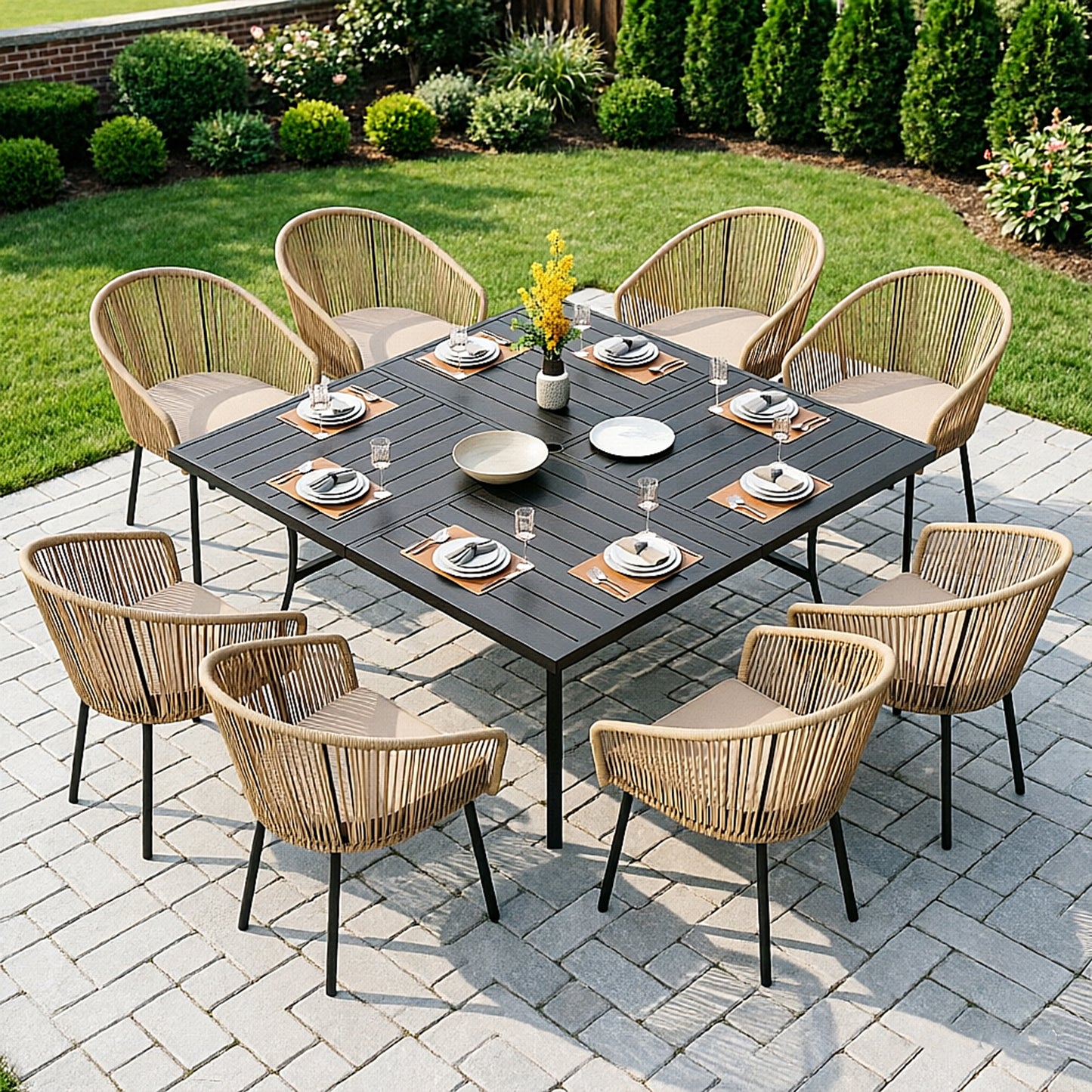 Captiva Designs 4pc Outdoor Patio Woven Pull Cord Back Dining Chairs with Seat Cushion