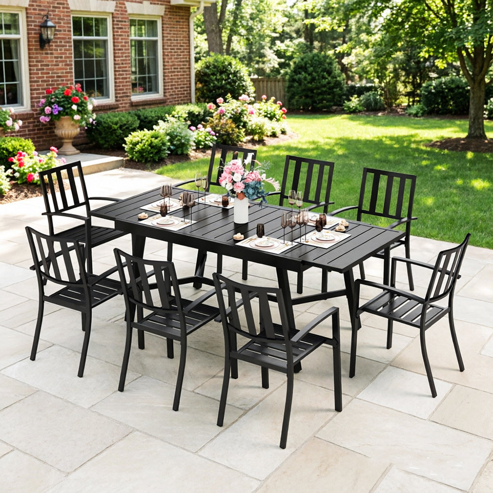 Captiva Designs 9pc Outdoor Patio Adjustable Steel Rectangle Dining Table & Stackable Metal Chairs