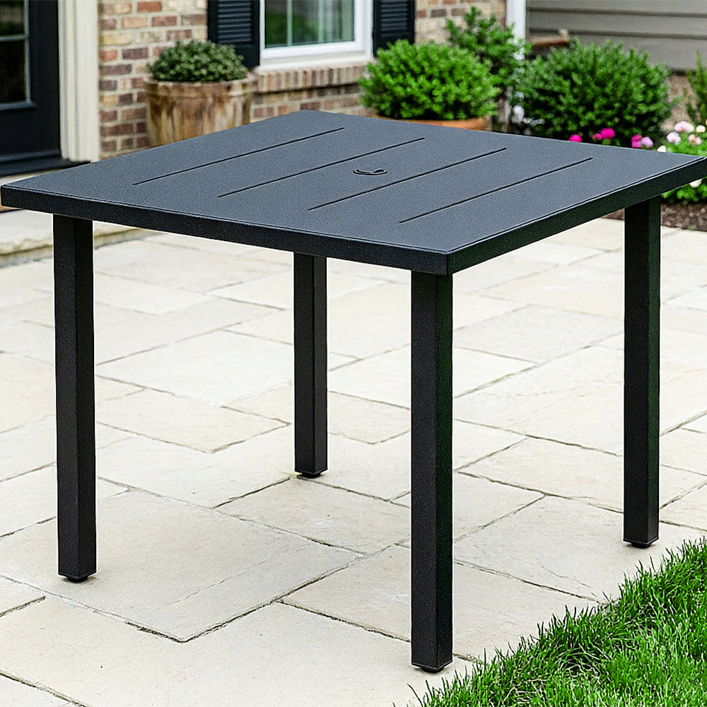 Captiva Designs Patio Square Steel Dining Table with Umbrella Hole