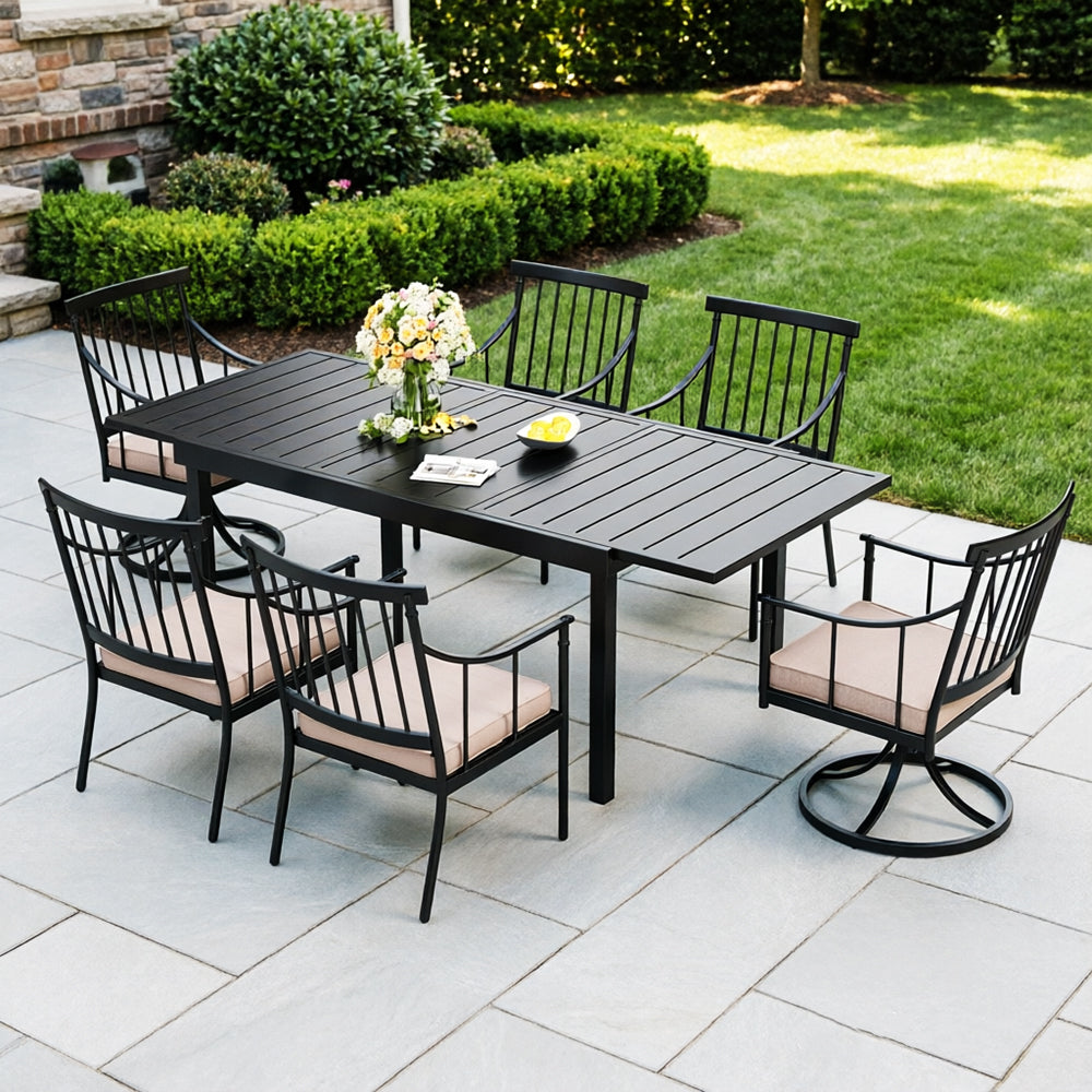 Captiva Designs 7pc Ourdoor Patio Rectangular Steel Table & Stylish Cushioned Arm Metal Chairs