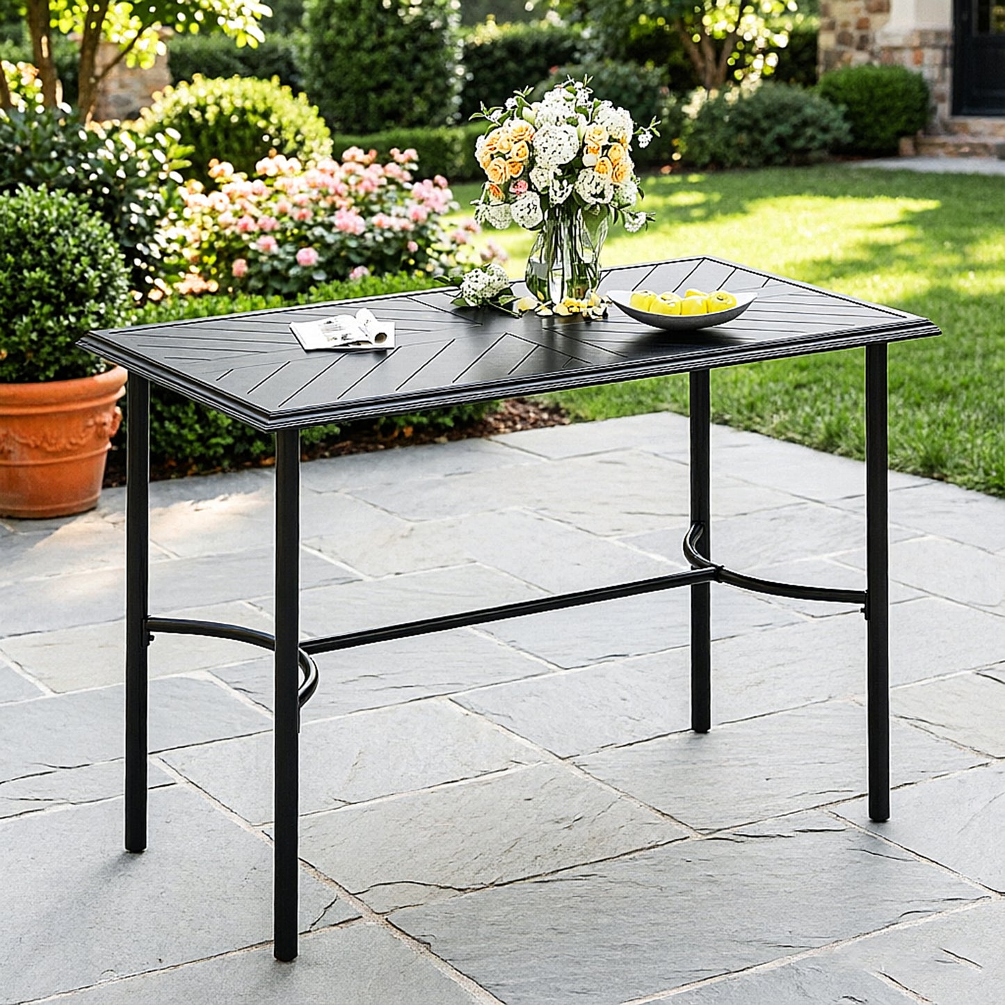 Captiva Designs 1pc Patio Outdoor Dining Rectangle Steel Bar Table with Steel Frame