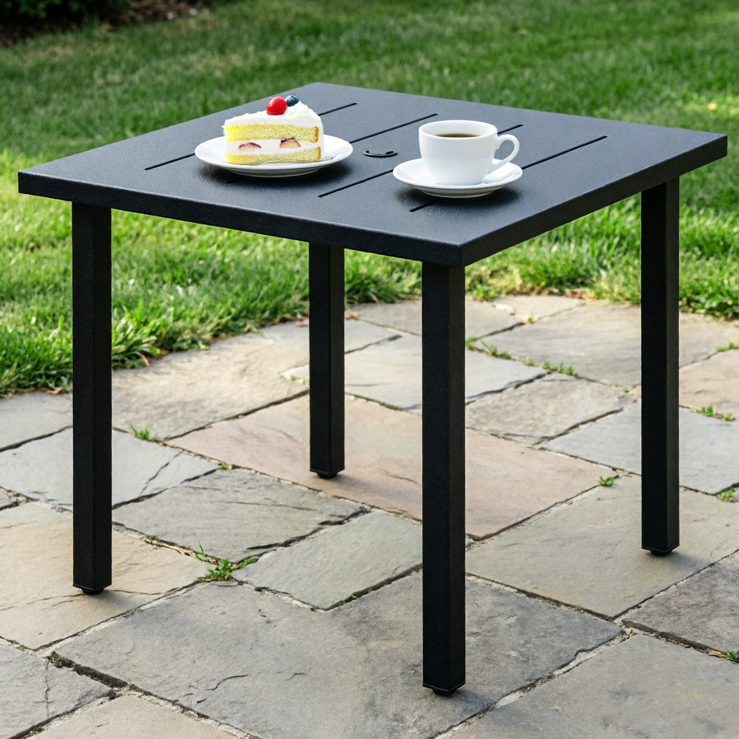 Captiva Designs Patio Square Steel Dining Table with Umbrella Hole