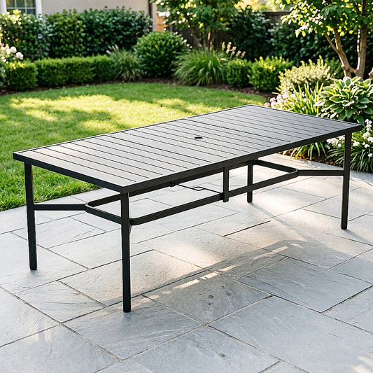 Captiva Designs 1pc Outdoor Patio Dining Spacious Rectangle Black Metal Table with Steel Frame