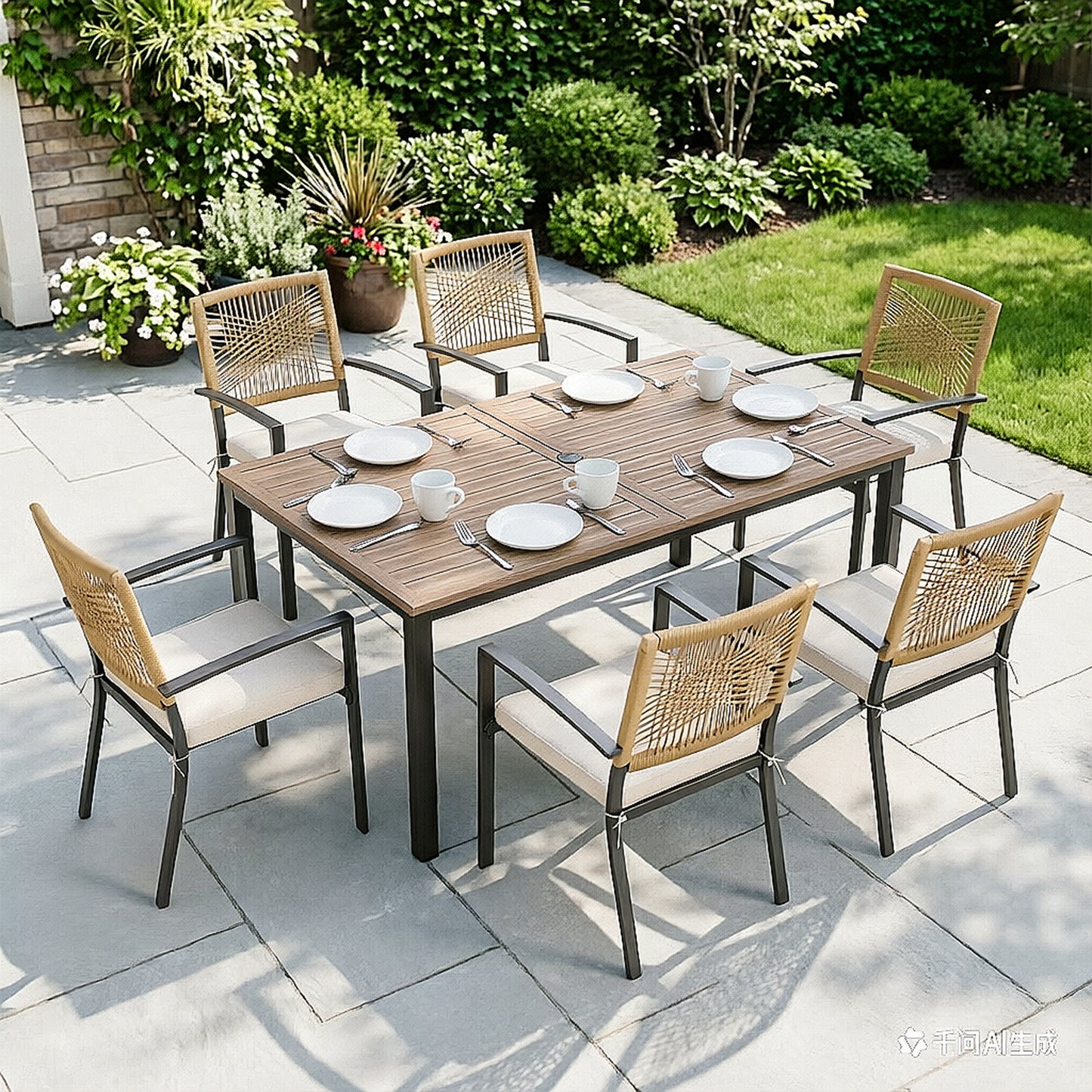 Captiva Designs 1 件式露台板条顶部矩形金属吧台桌，带伞孔和 X 形十字支架