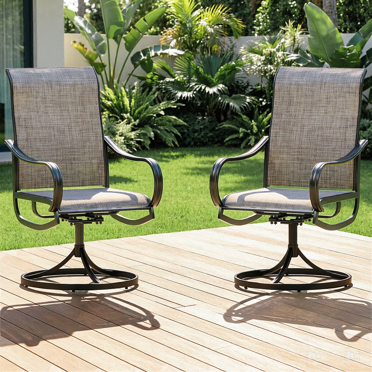 Captiva Designs Outdoor Dining Breathable Quick-dry Sling Steel Chairs with 360 Degree Swivel