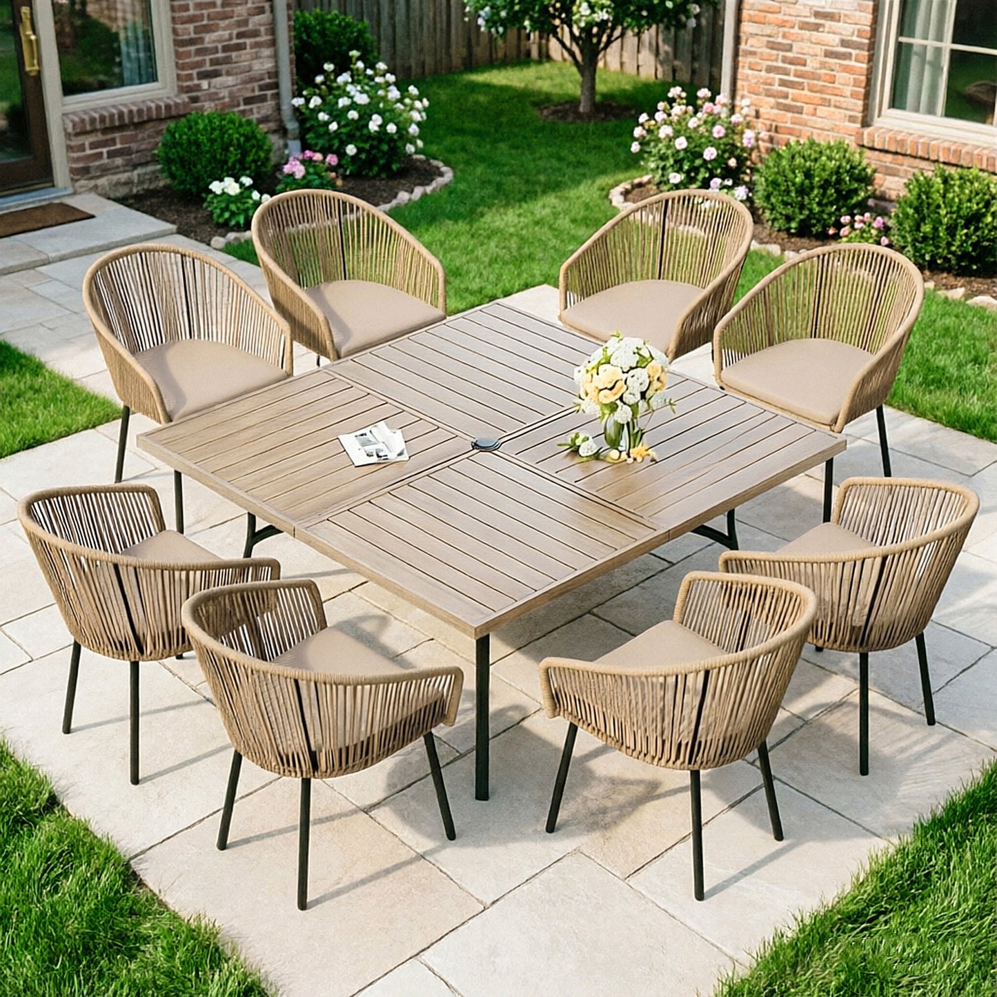 Captiva Designs 4pc Outdoor Patio Woven Pull Cord Back Dining Chairs with Seat Cushion