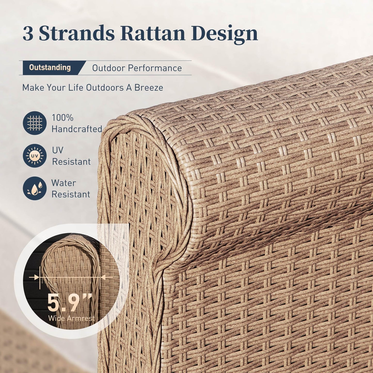 SUNSHINE VALLEY Patio Rattan loveseat, 2-Seat Wicker Rattan Sofa with 5.5" Thick Waterproof Cushions, All Weather Outdoor Conversation Set for Lawn Backyard Garden and Deck, Beige