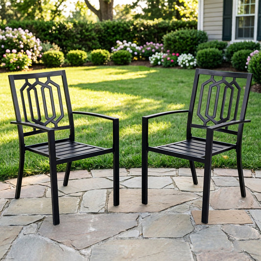 Captiva Designs 2pc Outdoor Patio Dining Chairs with Steel Frame and Ventilated Backs