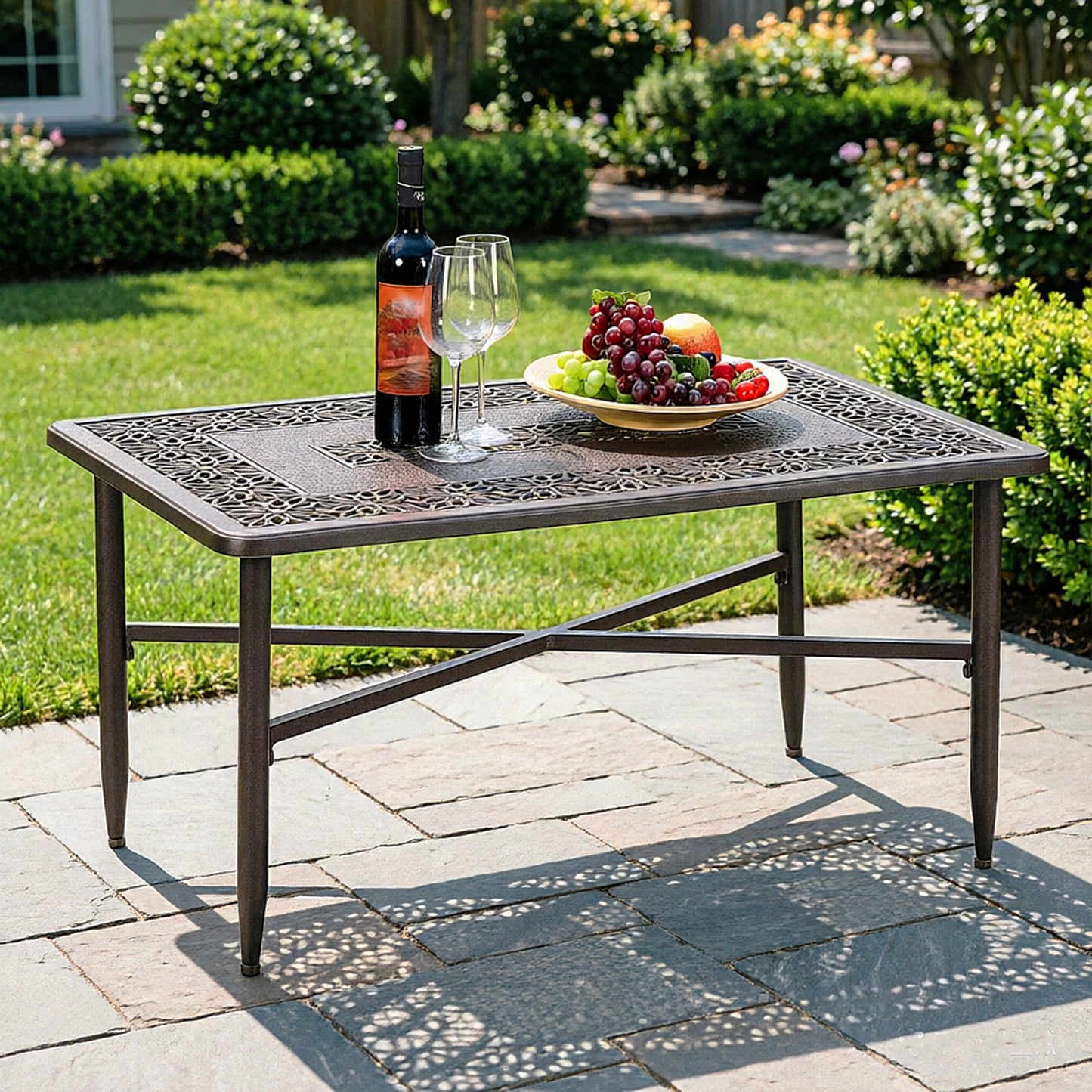 Captiva Designs Outdoor Patio Cast Aluminum Lawn Garden All Weather Engraved Cast-Top Dining Table