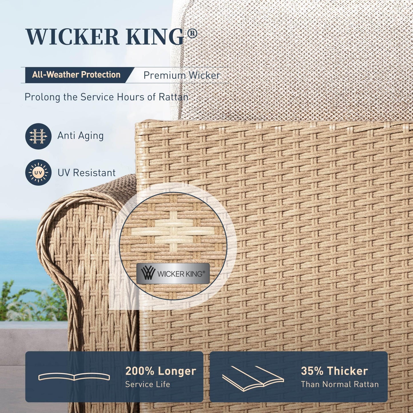 SUNSHINE VALLEY Patio Rattan loveseat, 2-Seat Wicker Rattan Sofa with 5.5" Thick Waterproof Cushions, All Weather Outdoor Conversation Set for Lawn Backyard Garden and Deck, Beige