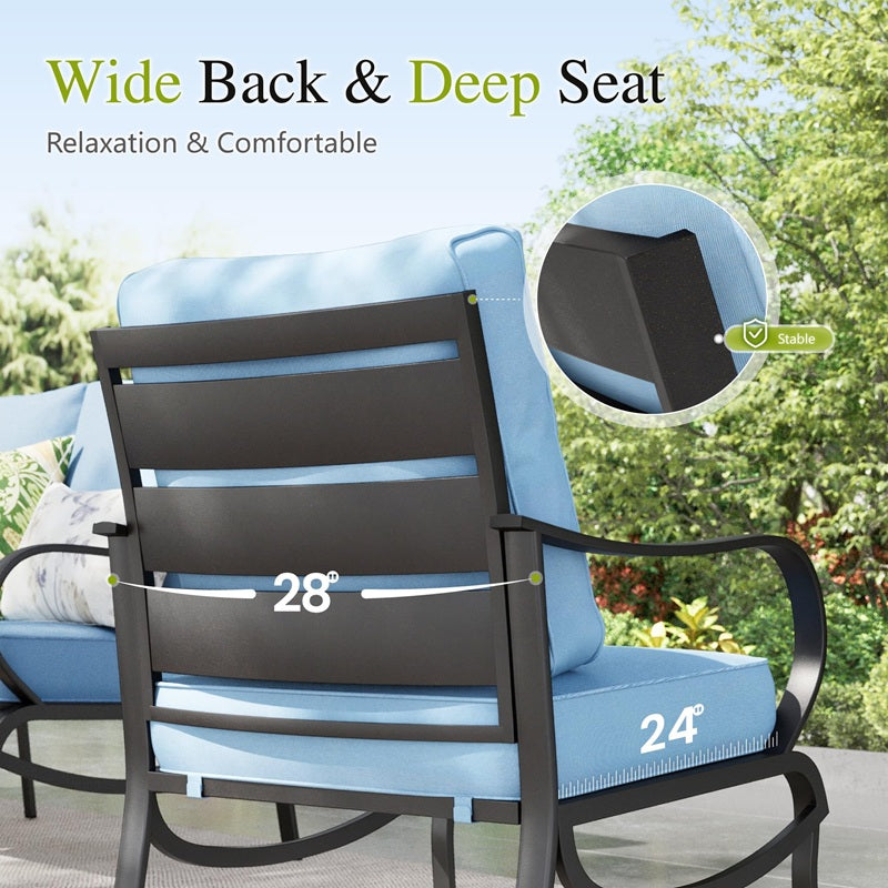 Sophia & William Patio Furniture Sets for 9 with 45" Gas Fire Pit Table Outdoor Conversation Sets, 2 x Patio Chairs, 2 x Swivel Chairs, 1 x 3-Seat Sofa, 2 x Ottomans for Porch Poolside, Blue
