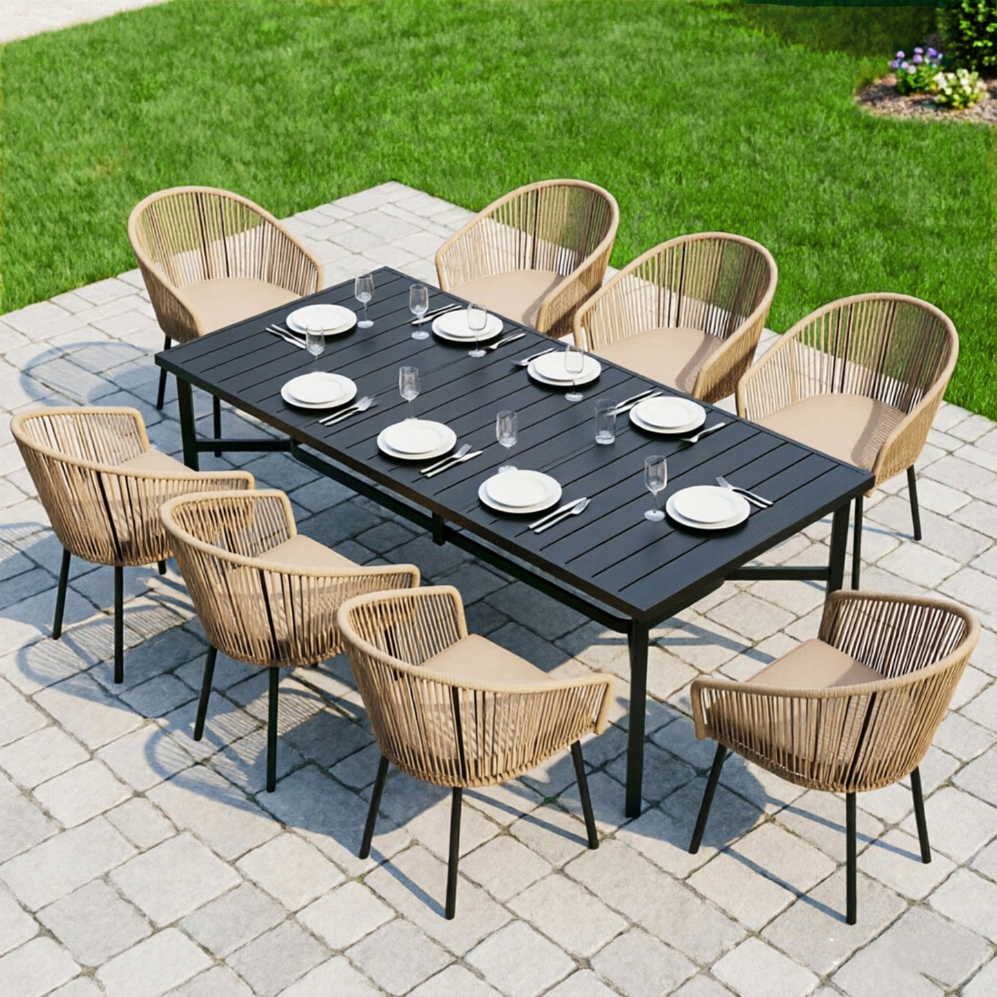 Captiva Designs 4pc Outdoor Patio Woven Pull Cord Back Dining Chairs with Seat Cushion
