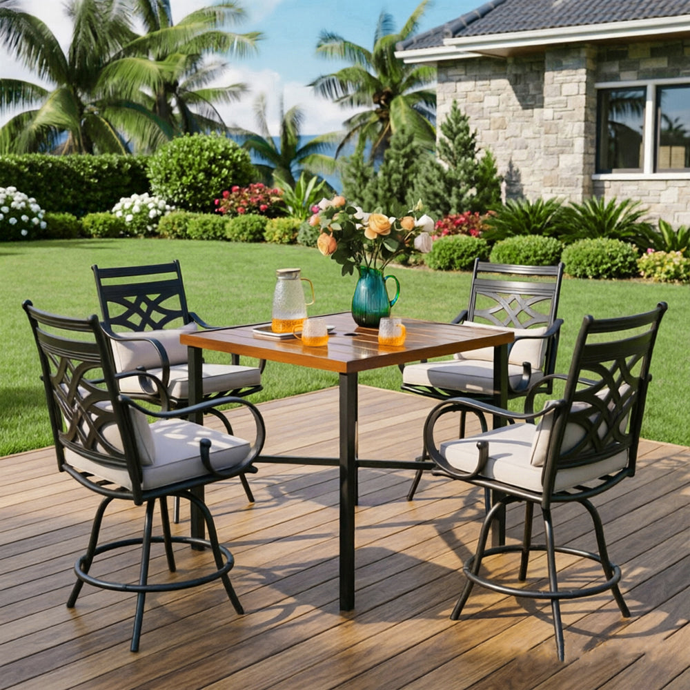 Captiva Designs 5pc Outdoor Patio Dining Steel Bar Table & High Bar Swivel Stools